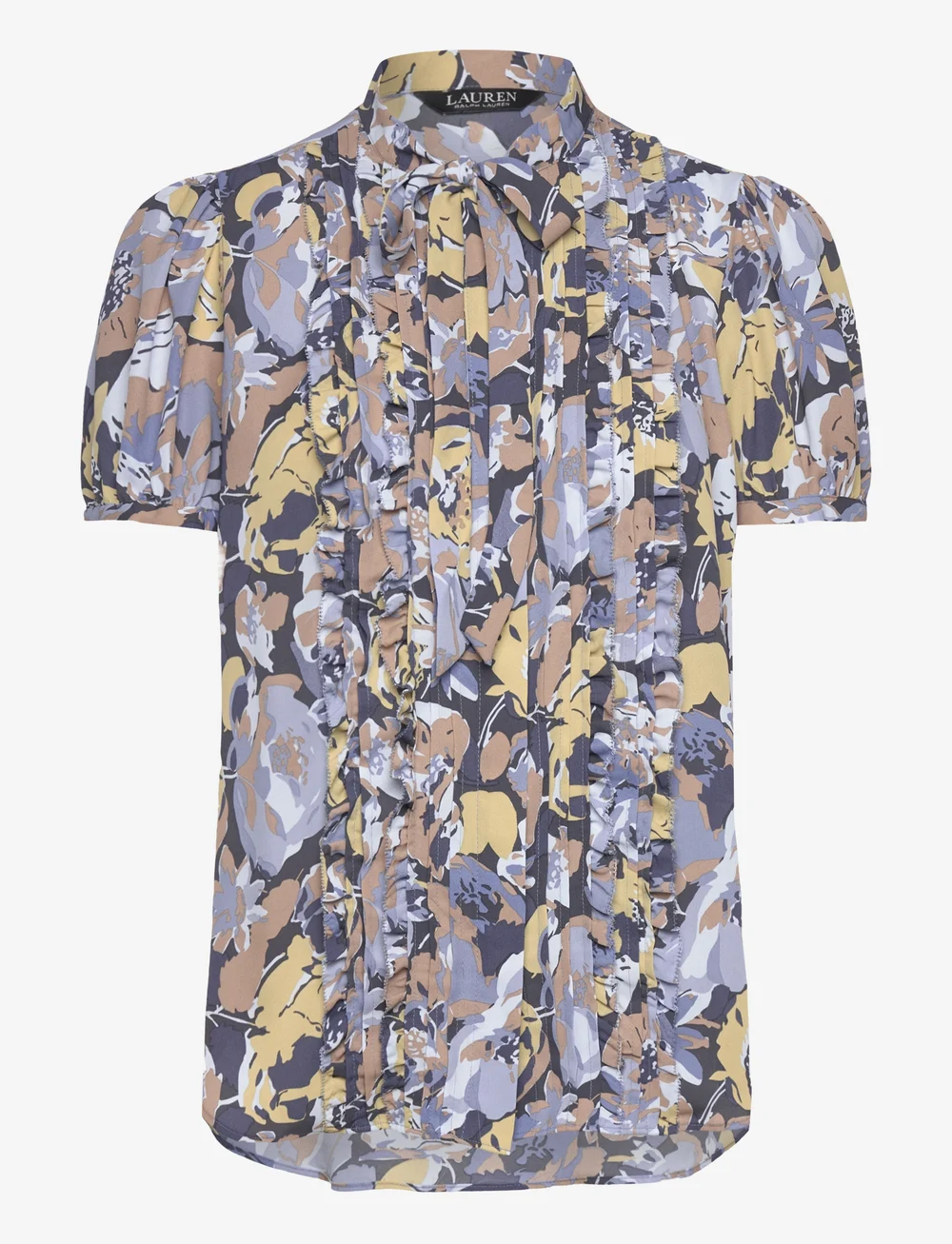 Lauren Ralph Lauren - Floral Georgette Puff-Sleeve Shirt - kortärmade blusar - blue multi - 0