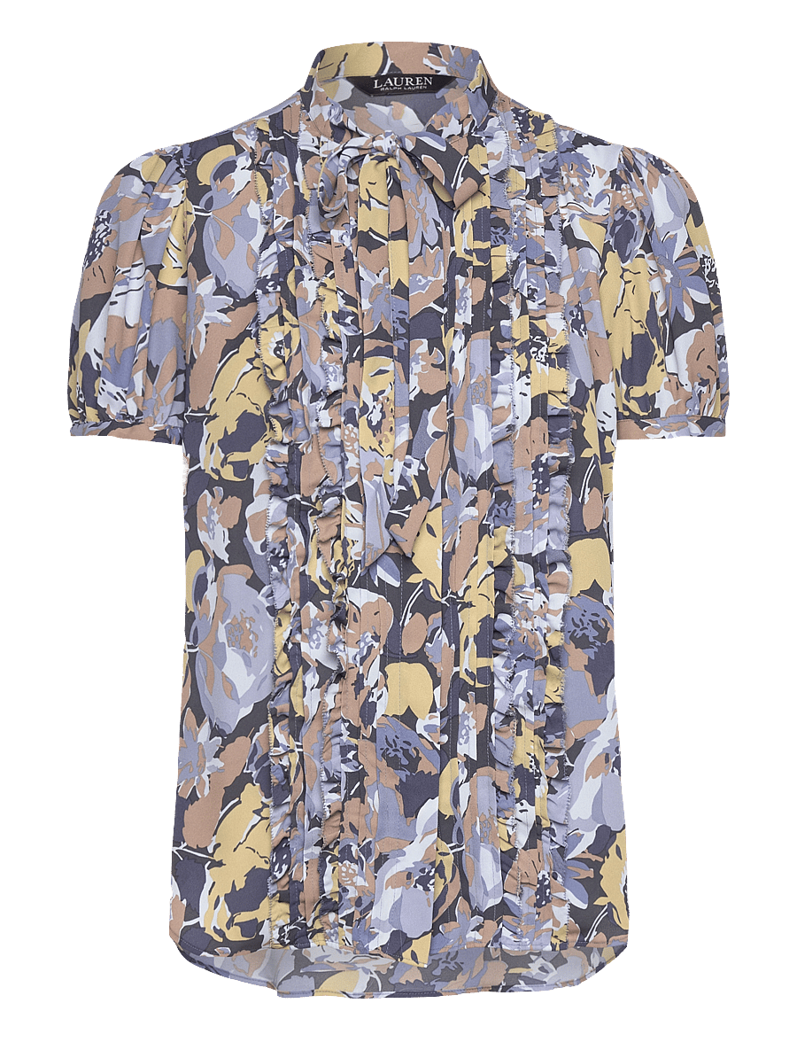 Lauren Ralph Lauren - Floral Georgette Puff-Sleeve Shirt - lühikeste varrukatega pluusid - blue multi - 0