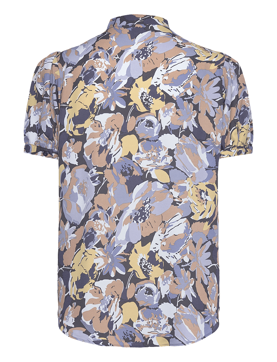 Lauren Ralph Lauren - Floral Georgette Puff-Sleeve Shirt - lühikeste varrukatega pluusid - blue multi - 1