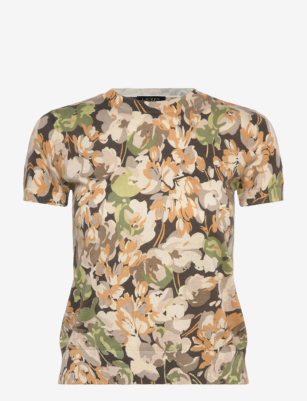 Lauren Ralph Lauren - Floral Cotton-Blend Short-Sleeve Sweater - t-shirts - olive multi - 0