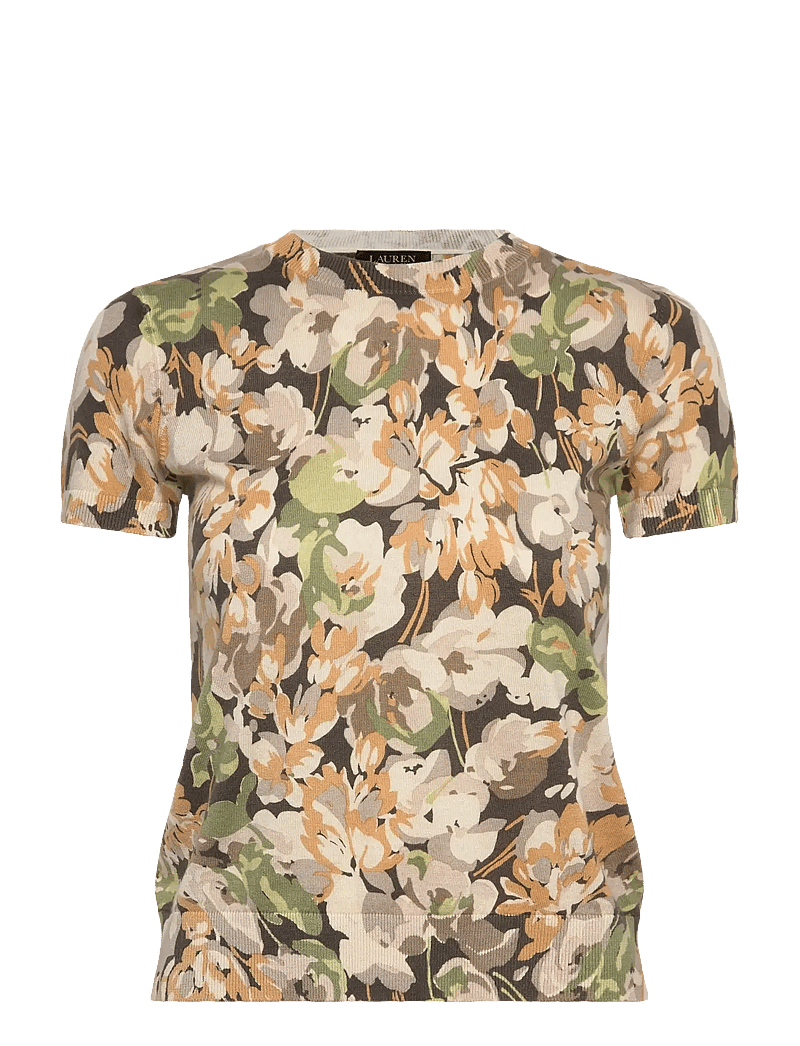 Lauren Ralph Lauren - Floral Cotton-Blend Short-Sleeve Sweater - t-shirts - olive multi - 0
