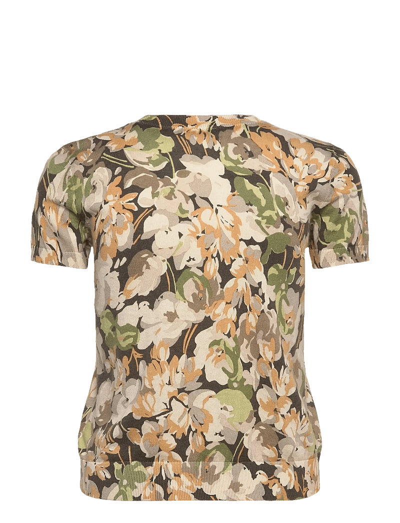 Lauren Ralph Lauren - Floral Cotton-Blend Short-Sleeve Sweater - t-shirts - olive multi - 1