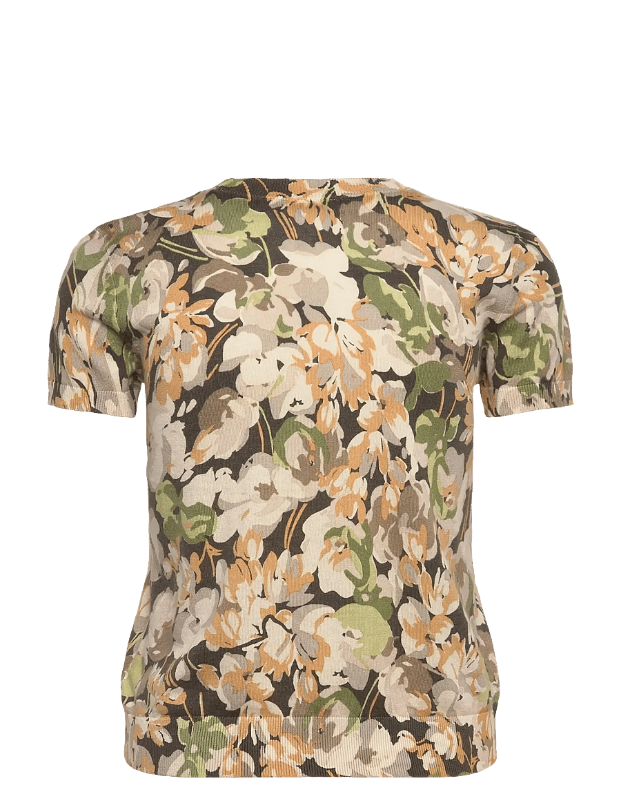 Lauren Ralph Lauren - Floral Cotton-Blend Short-Sleeve Sweater - t-shirts - olive multi - 1