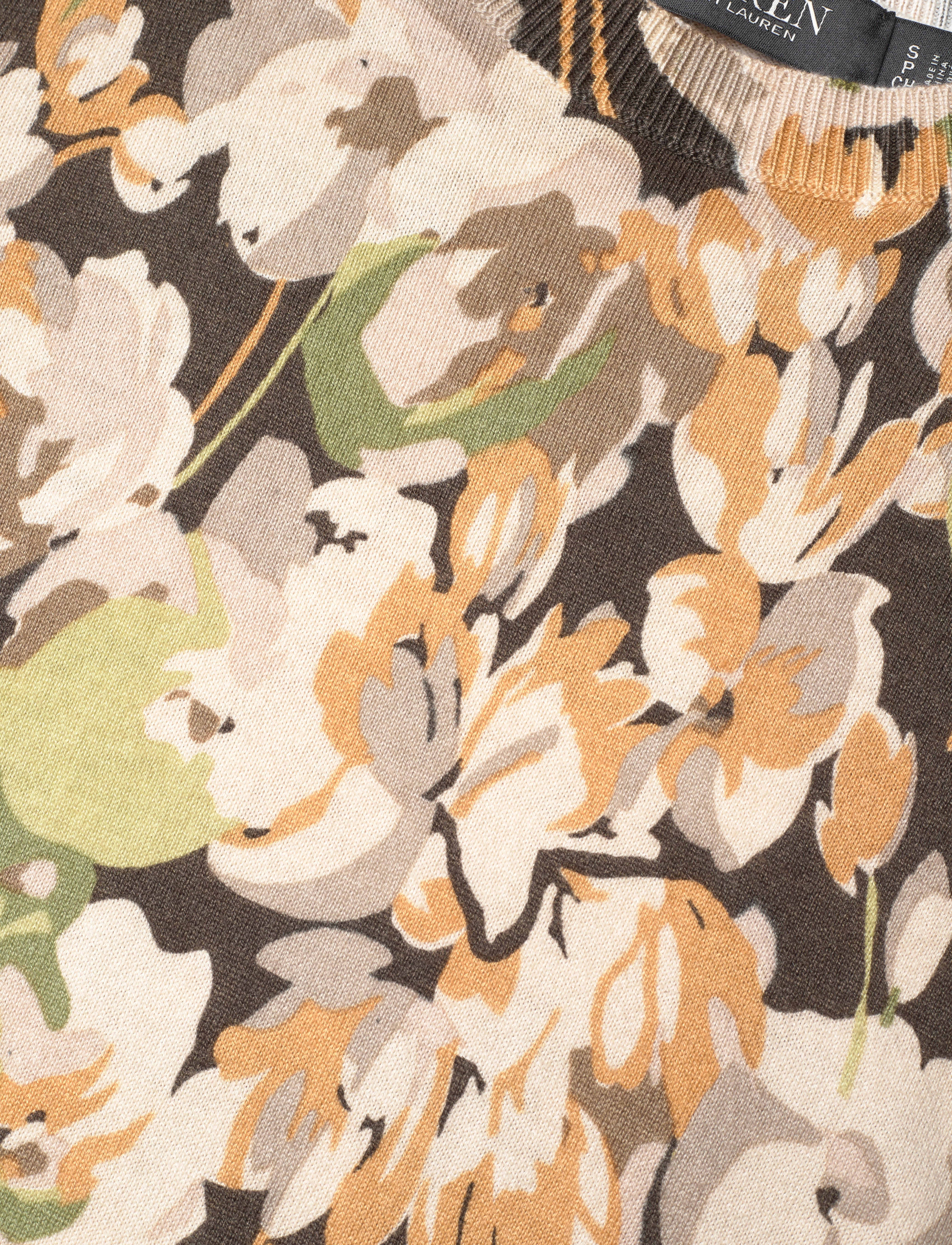 Lauren Ralph Lauren - Floral Cotton-Blend Short-Sleeve Sweater - t-krekli - olive multi - 2