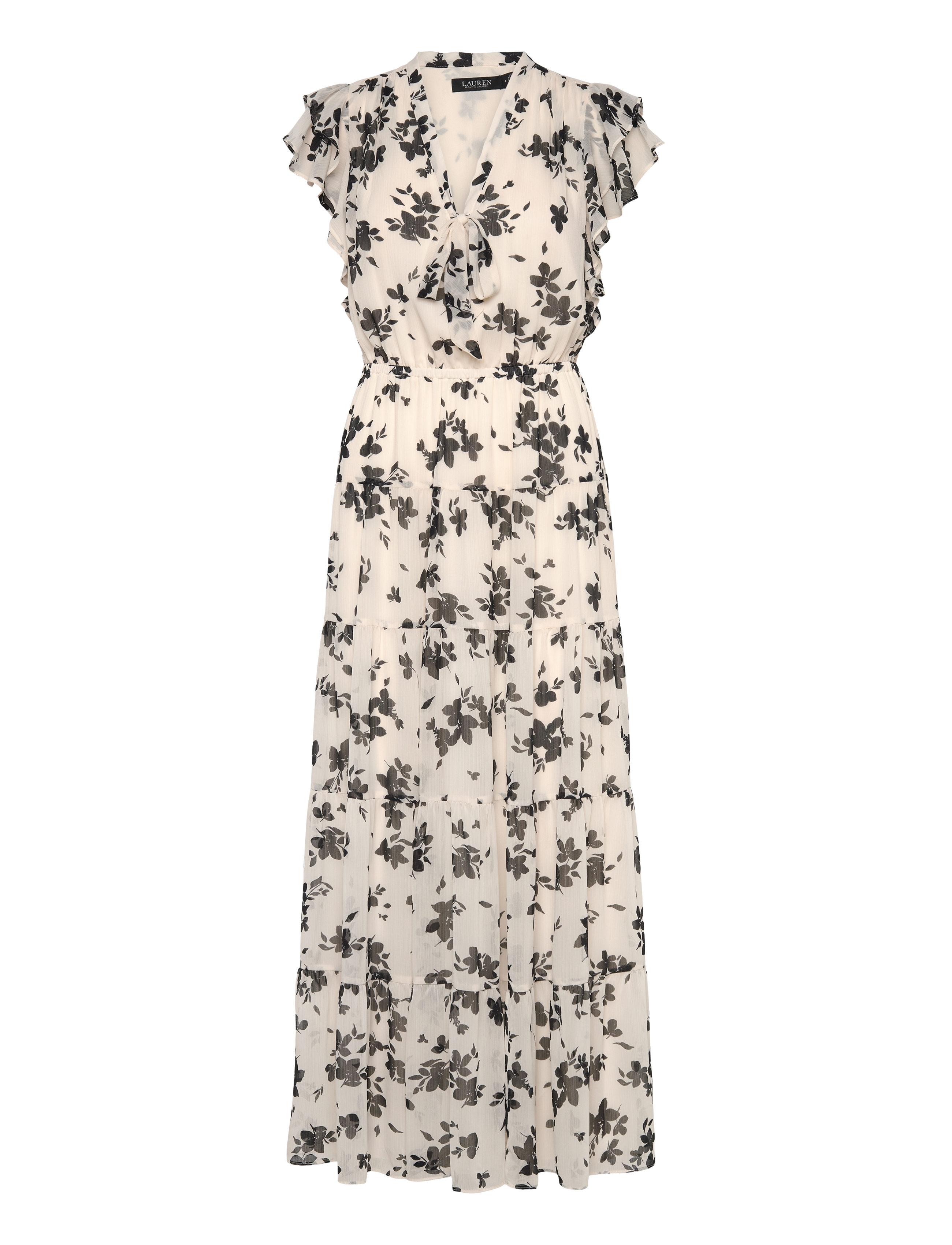 Lauren Ralph Lauren - Floral Georgette Tie-Neck Maxidress - cream/black - 0