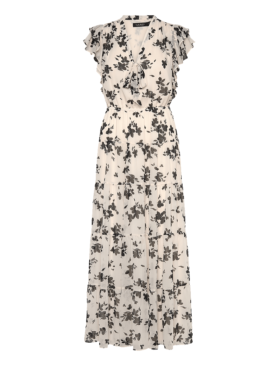 Lauren Ralph Lauren - Floral Georgette Tie-Neck Maxidress - cream/black - 0