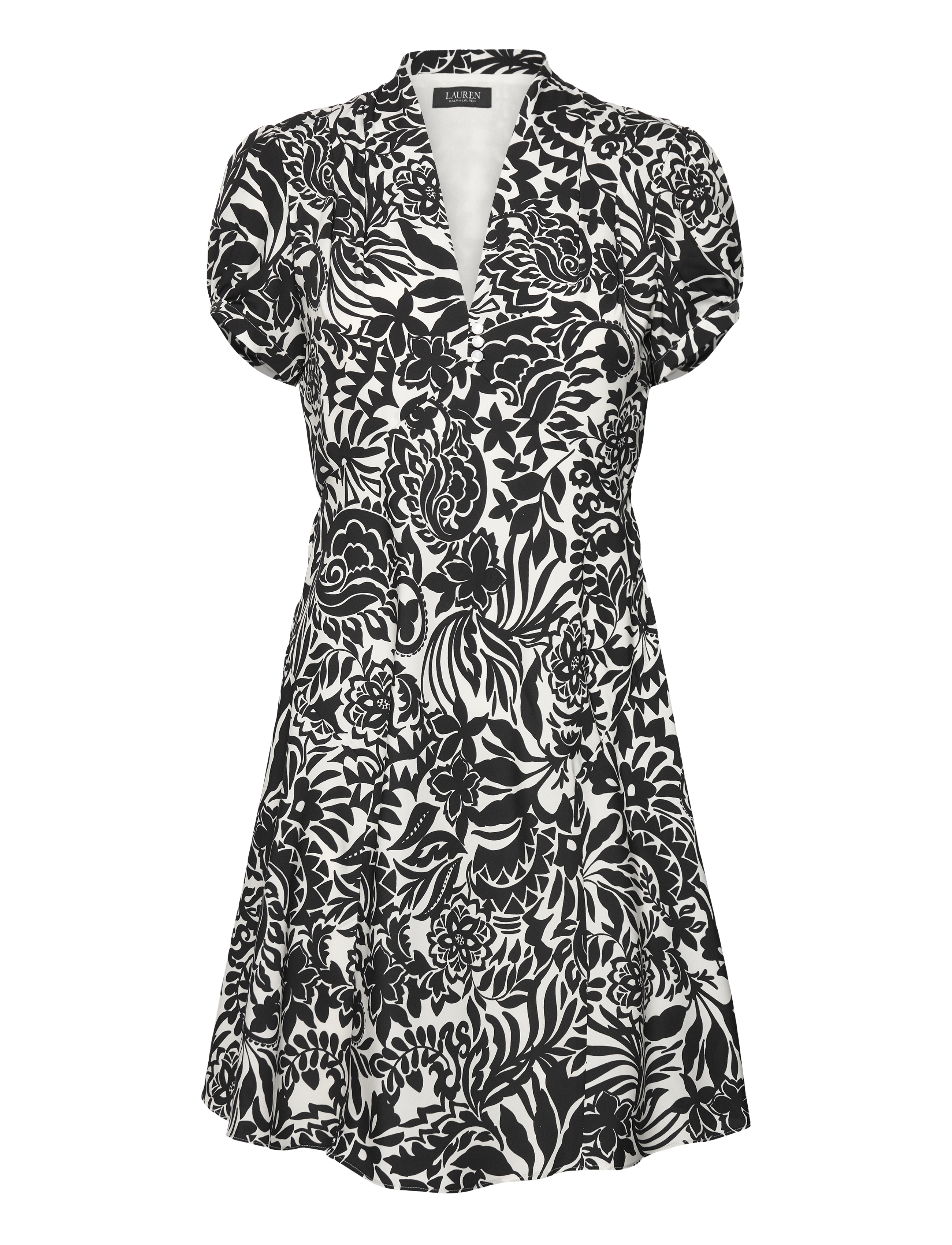 Lauren Ralph Lauren Floral Crepe Short-Sleeve Dress - Minikleidid - CREAM/BLACK / black