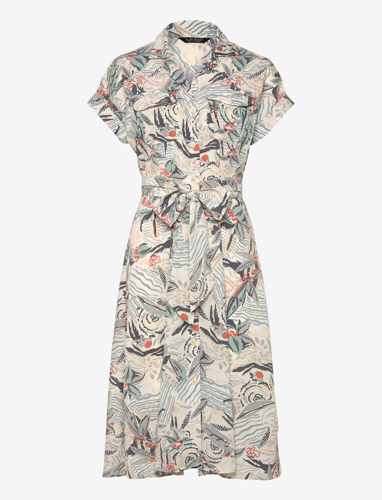 Lauren Ralph Lauren - Print Belted Crepe Camp Shirtdress - cream multi - 0