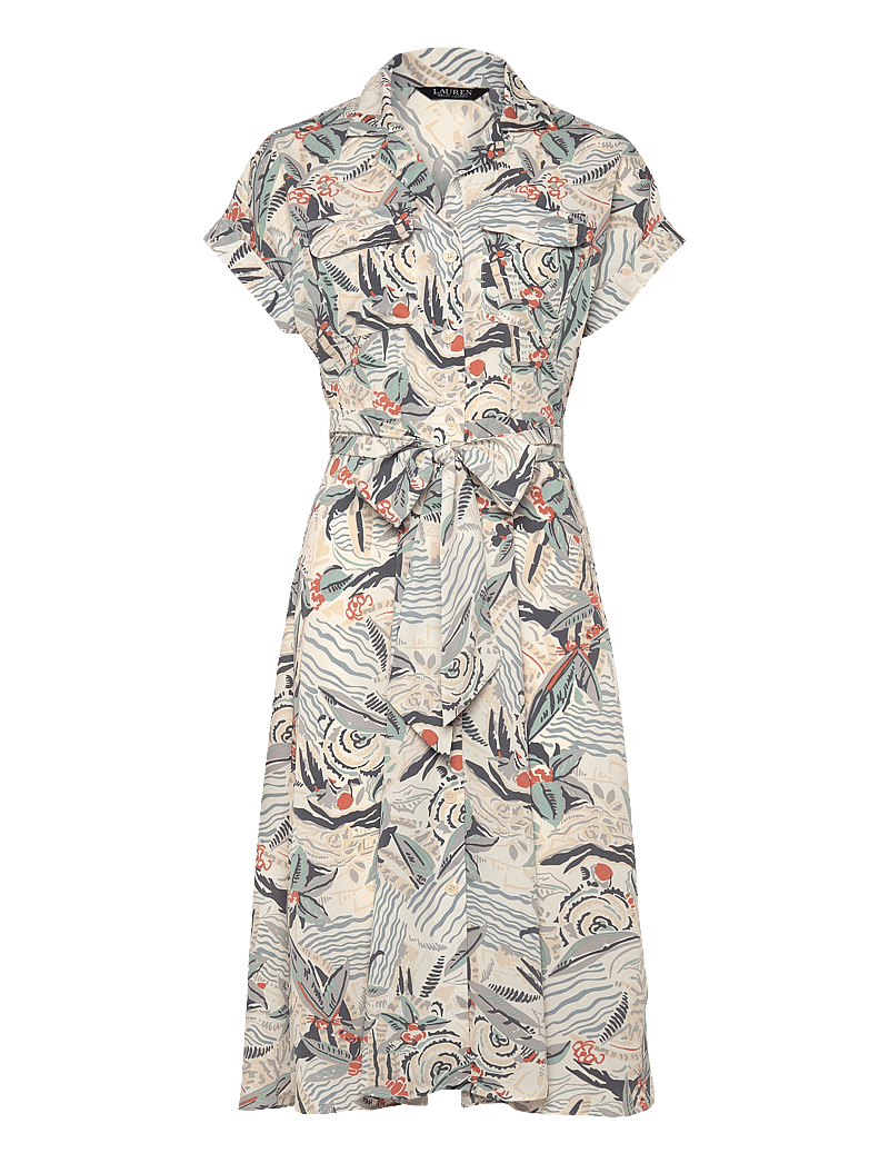 Lauren Ralph Lauren - Print Belted Crepe Camp Shirtdress - cream multi - 0