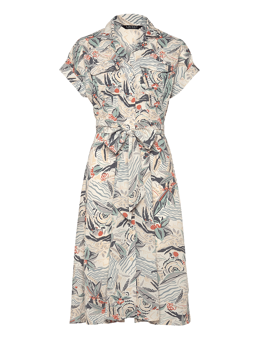 Lauren Ralph Lauren - Print Belted Crepe Camp Shirtdress - cream multi - 0