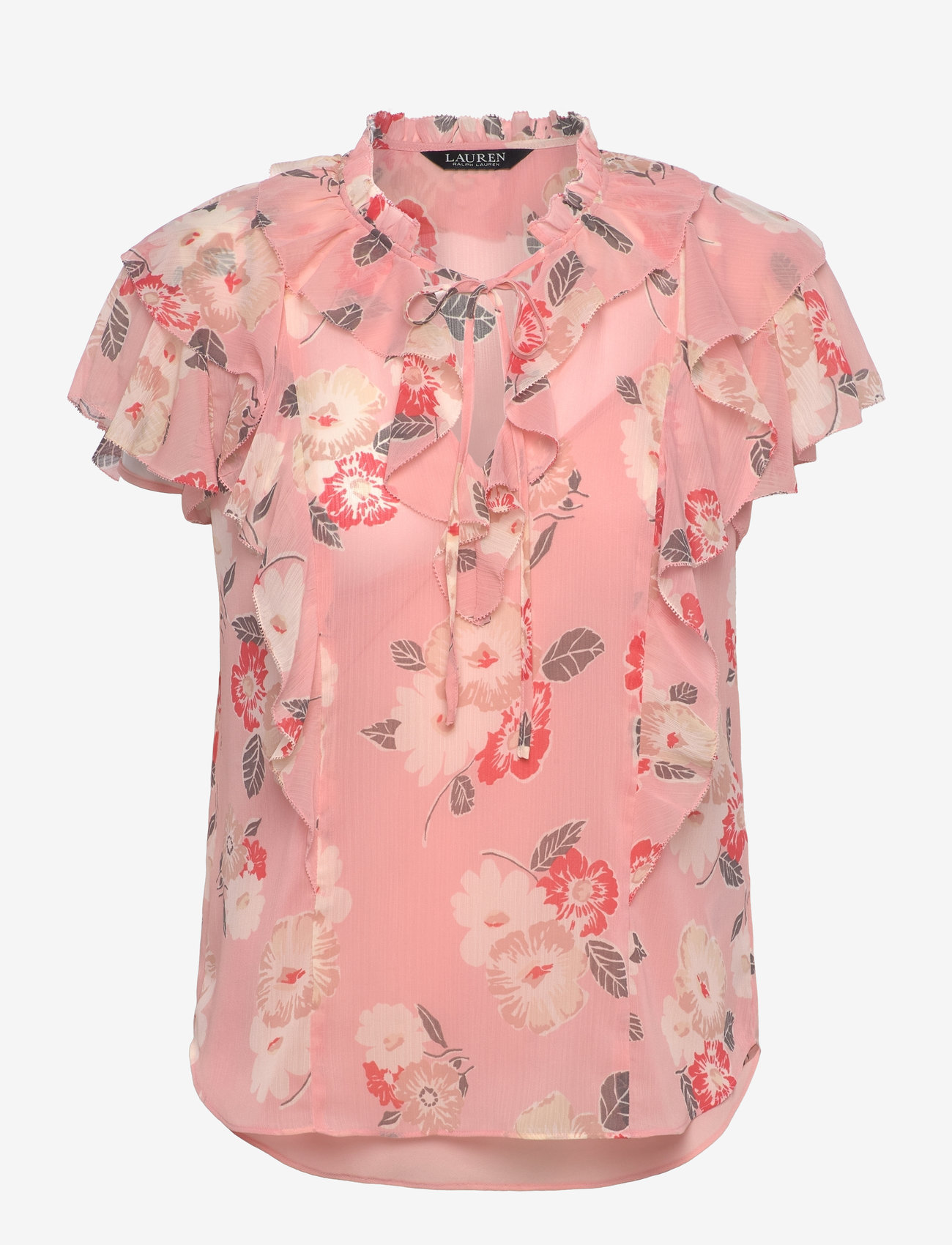Lauren Ralph Lauren - Floral Ruffle-Trim Georgette Blouse - short-sleeved blouses - pink multi - 0