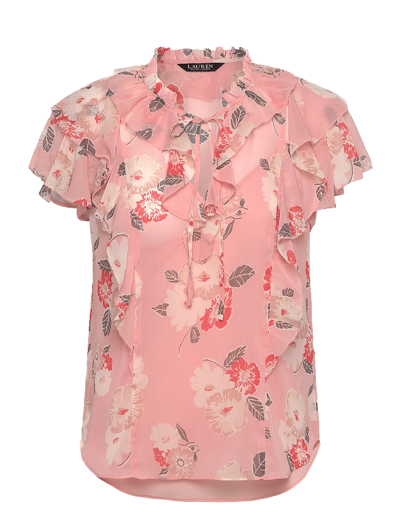 Lauren Ralph Lauren - Floral Ruffle-Trim Georgette Blouse - lühikeste varrukatega pluusid - pink multi - 0