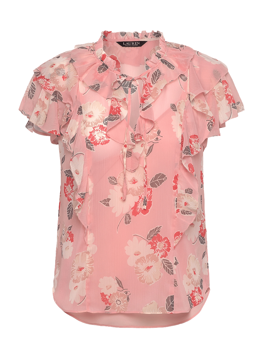 Lauren Ralph Lauren - Floral Ruffle-Trim Georgette Blouse - pink multi - 0