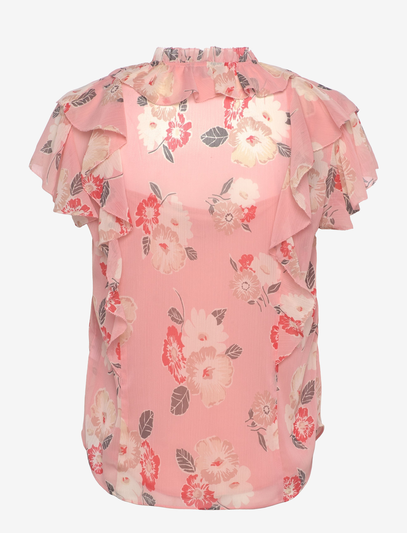 Lauren Ralph Lauren - Floral Ruffle-Trim Georgette Blouse - short-sleeved blouses - pink multi - 1