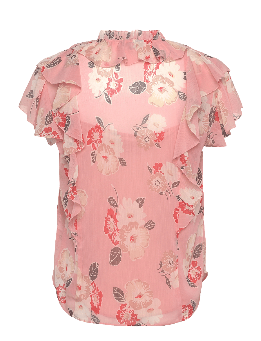 Lauren Ralph Lauren - Floral Ruffle-Trim Georgette Blouse - kurzärmelige blusen - pink multi - 1
