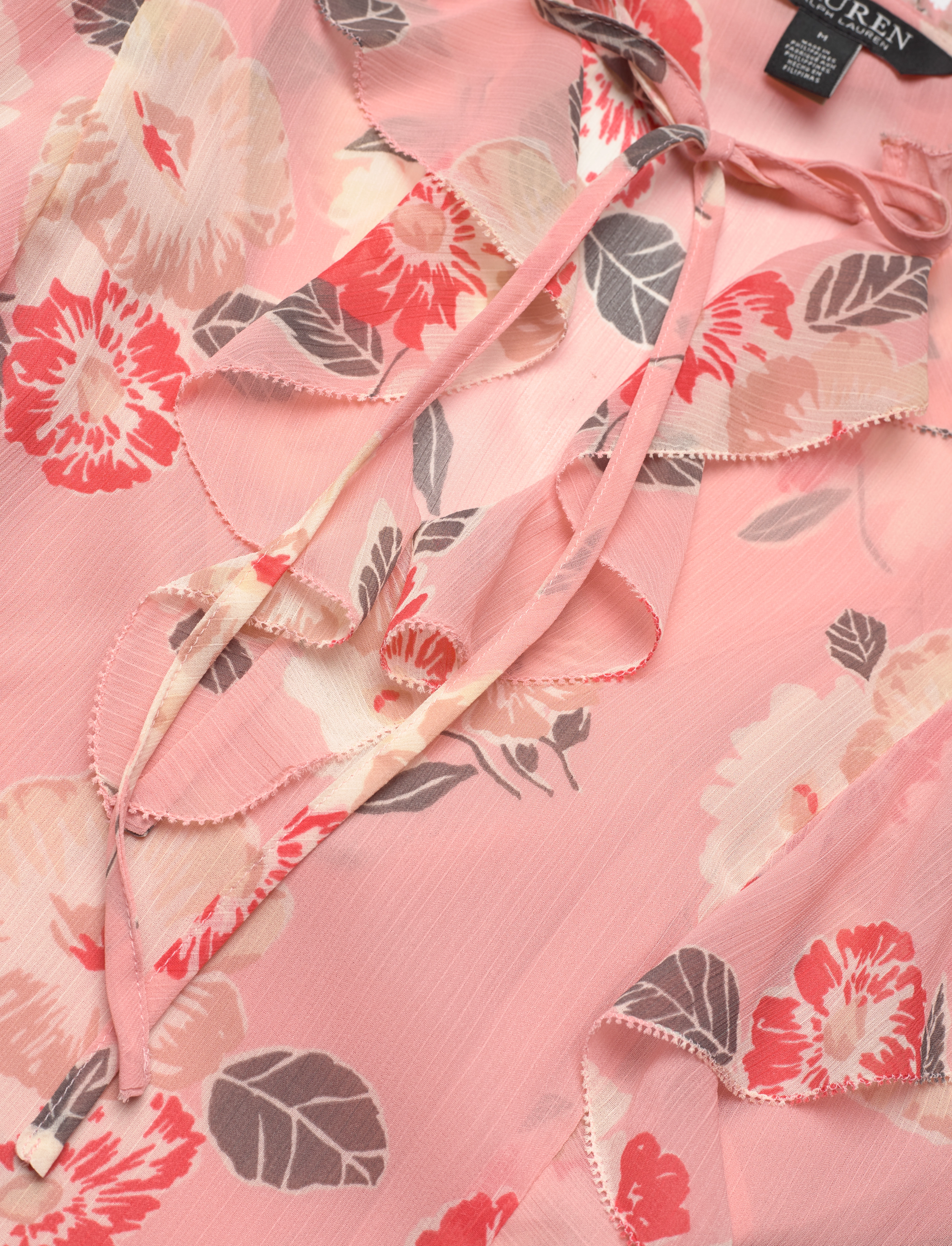 Lauren Ralph Lauren - Floral Ruffle-Trim Georgette Blouse - stutterma blússur - pink multi - 4