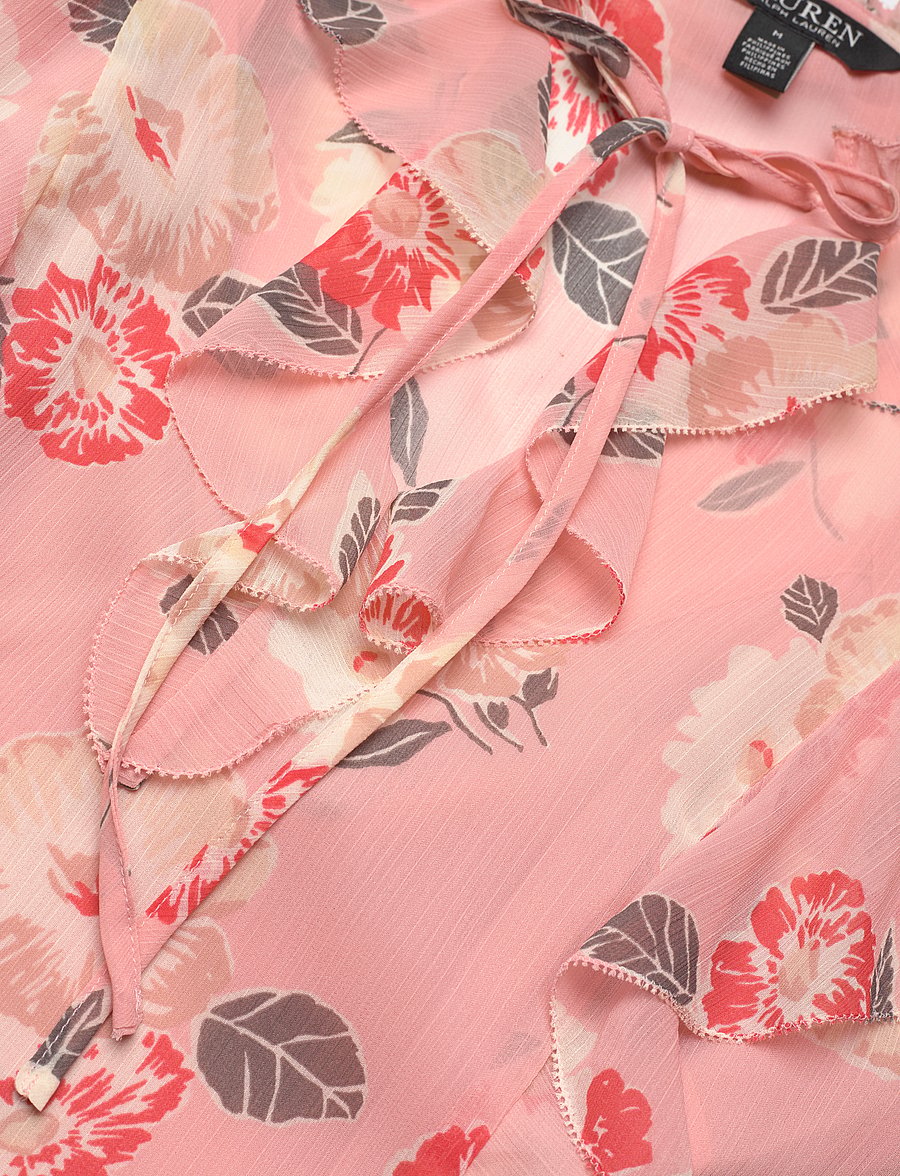 Lauren Ralph Lauren - Floral Ruffle-Trim Georgette Blouse - kurzämlige blusen - pink multi - 4
