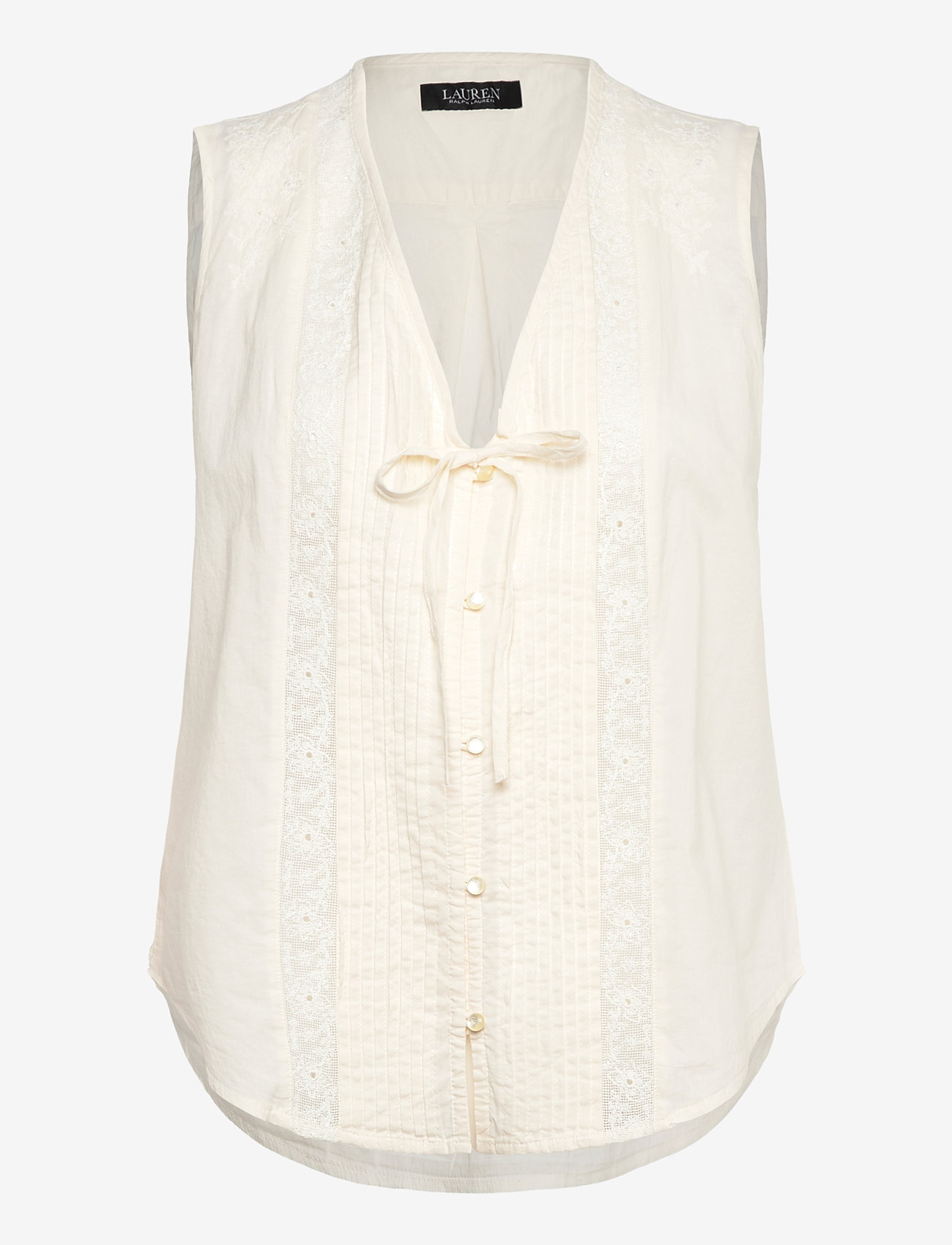 Lauren Ralph Lauren - Embroidered Voile Sleeveless Blouse - Ärmlösa blusar - mascarpone cream - 0