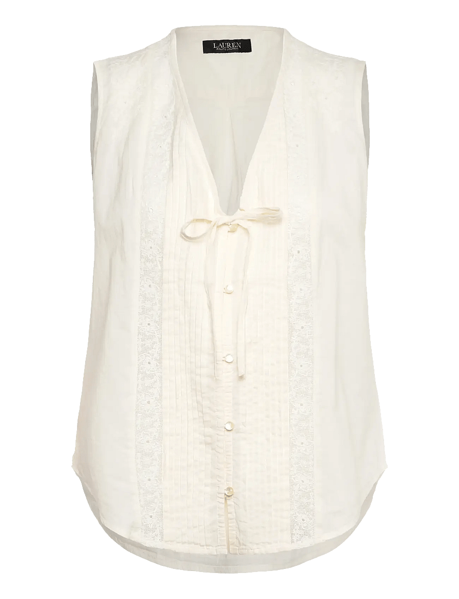 Lauren Ralph Lauren - Embroidered Voile Sleeveless Blouse - Ärmellose blusen - mascarpone cream - 0