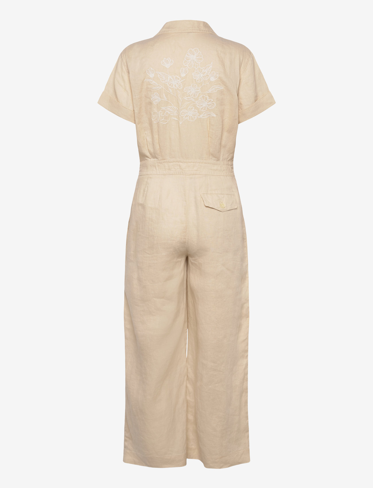Lauren Ralph Lauren - Embroidered Linen Short-Sleeve Jumpsuit - pükskostüümid - ivory beige - 1