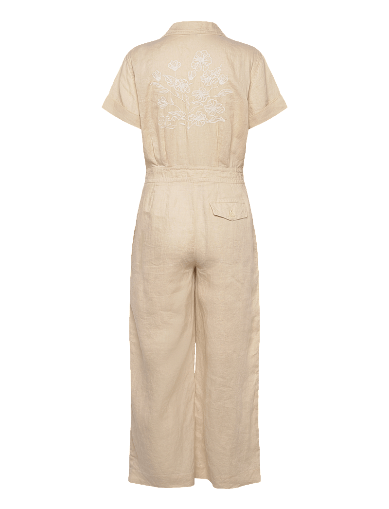Lauren Ralph Lauren - Embroidered Linen Short-Sleeve Jumpsuit - pükskostüümid - ivory beige - 1