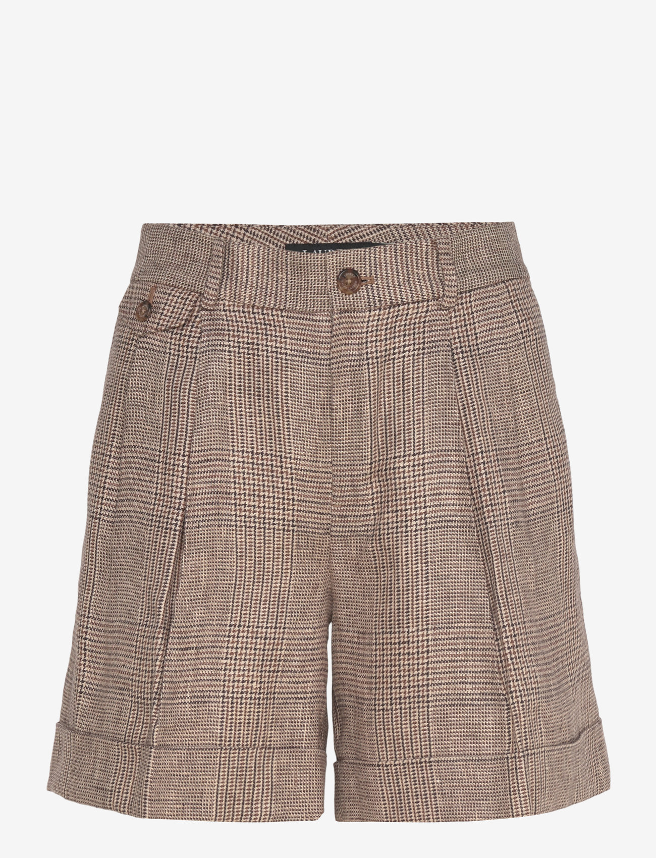 Lauren Ralph Lauren - Glen Check Pleated Linen Twill Short - linased lühikesed püksid - brown/tan multi - 0