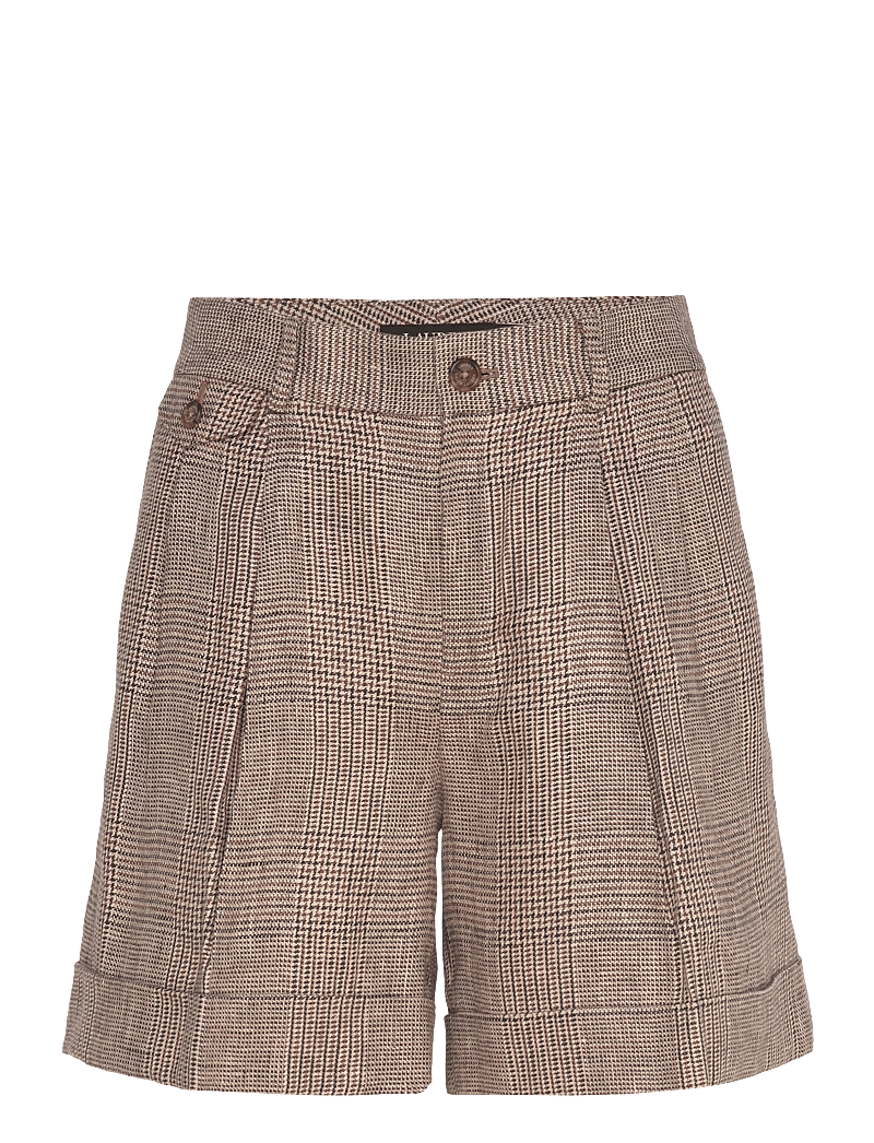 Lauren Ralph Lauren - Glen Check Pleated Linen Twill Short - linased lühikesed püksid - brown/tan multi - 0