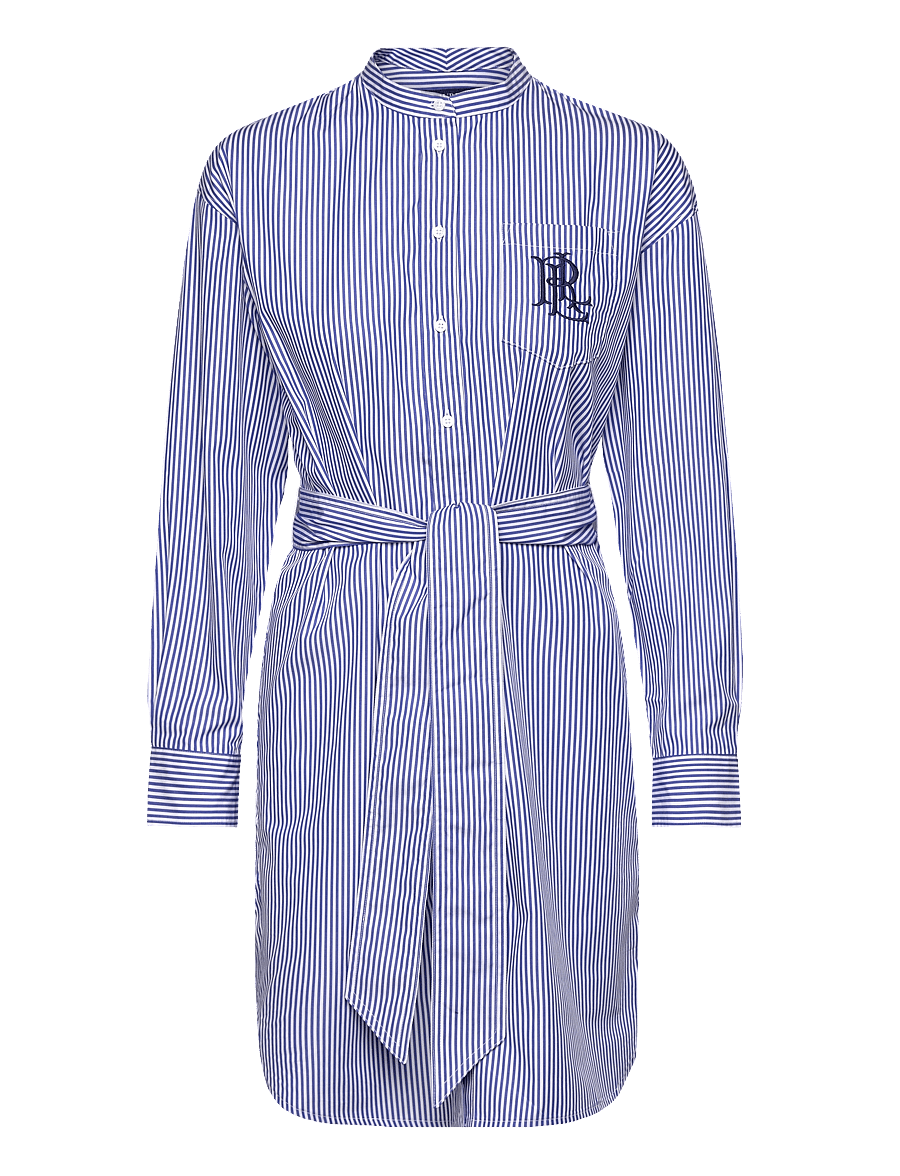 Lauren Ralph Lauren - Striped Belted Broadcloth Shirtdress - blue/white - 0