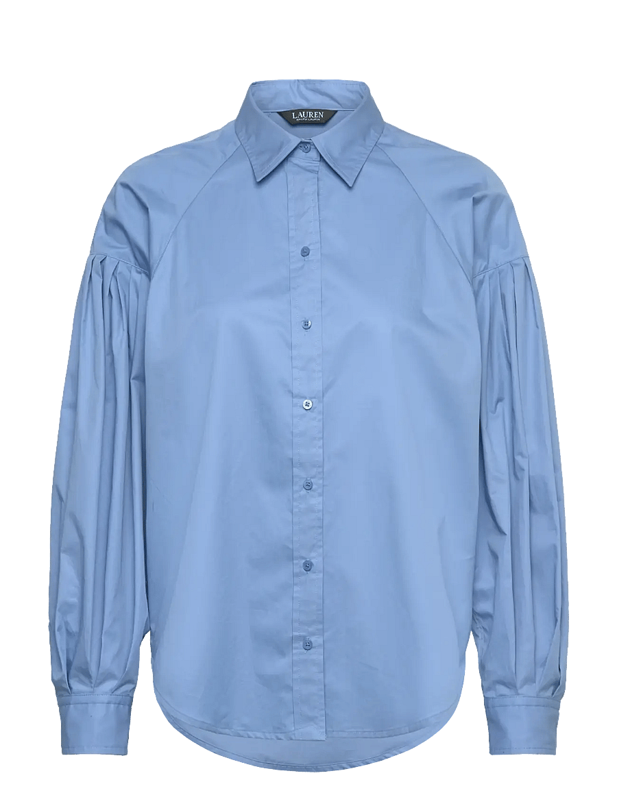 Lauren Ralph Lauren - Cotton Poplin Blouson-Sleeve Shirt - langärmlige hemden - sky blue - 0
