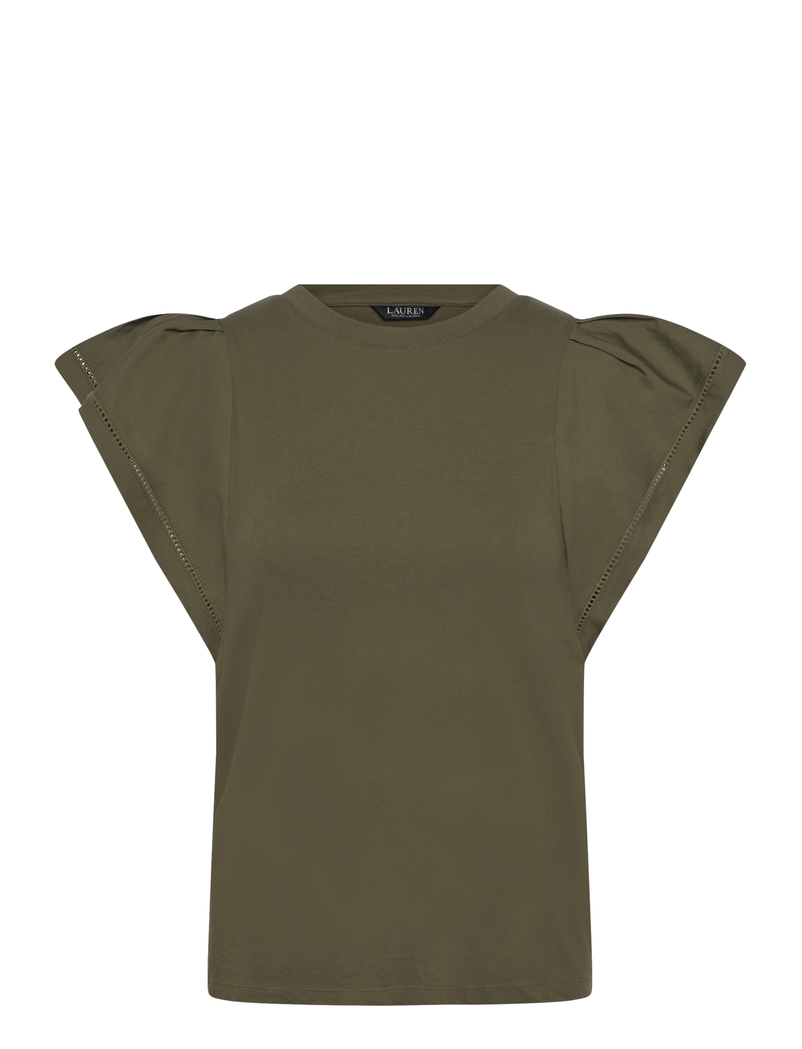 Lauren Ralph Lauren Jersey Flutter-Sleeve Tee - Riided - OLIVE GROVE / green