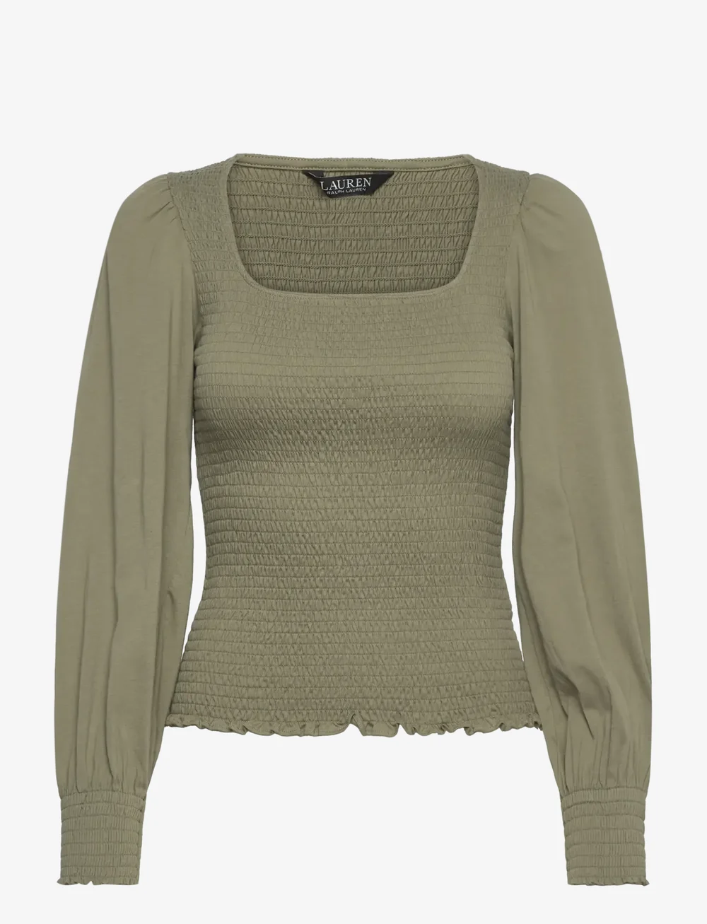 Lauren Ralph Lauren - Smocked Jersey Blouson-Sleeve Top - long-sleeved tops - sage green - 0