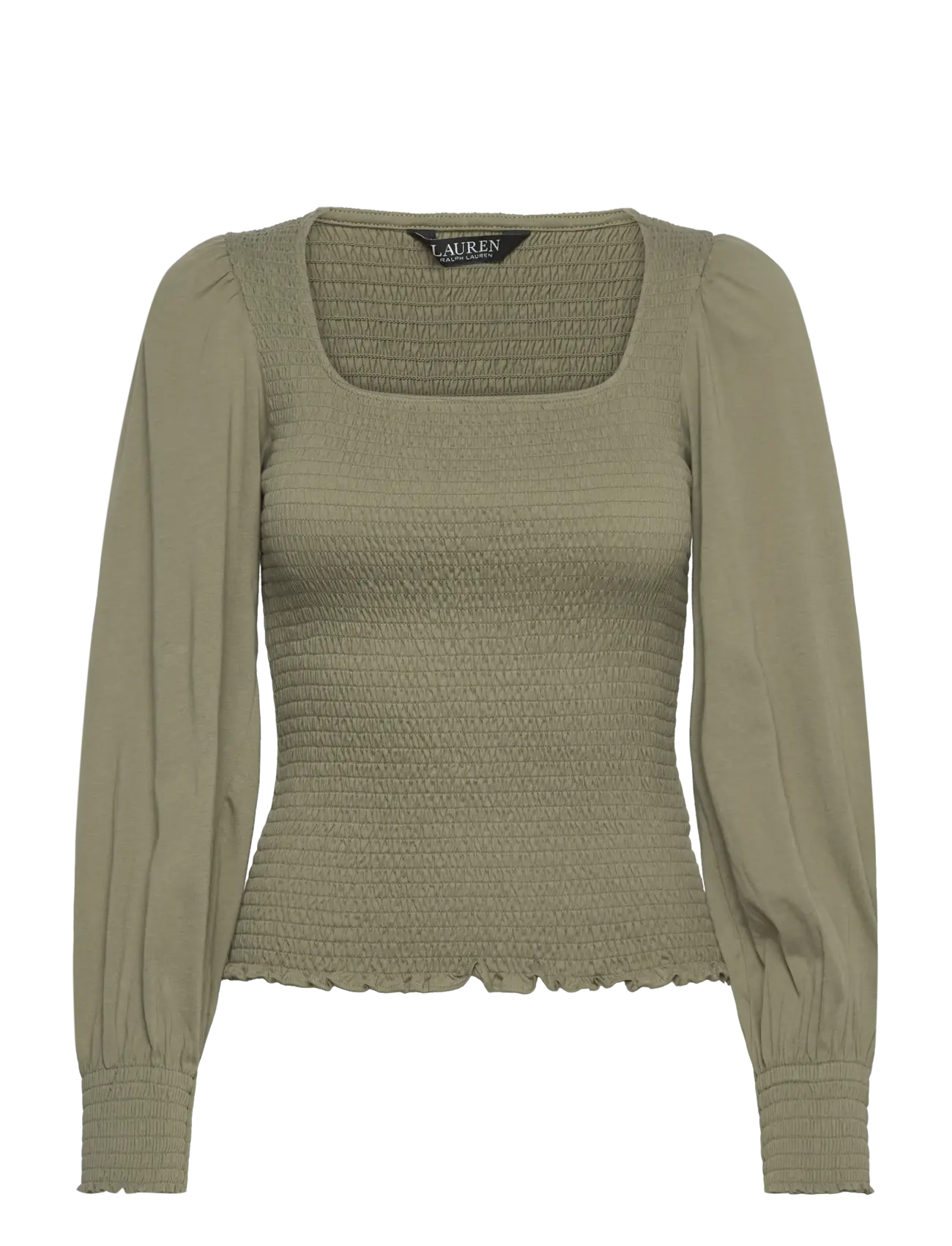Lauren Ralph Lauren Smocked Jersey Blouson-Sleeve Top - Tøj - SAGE GREEN / green