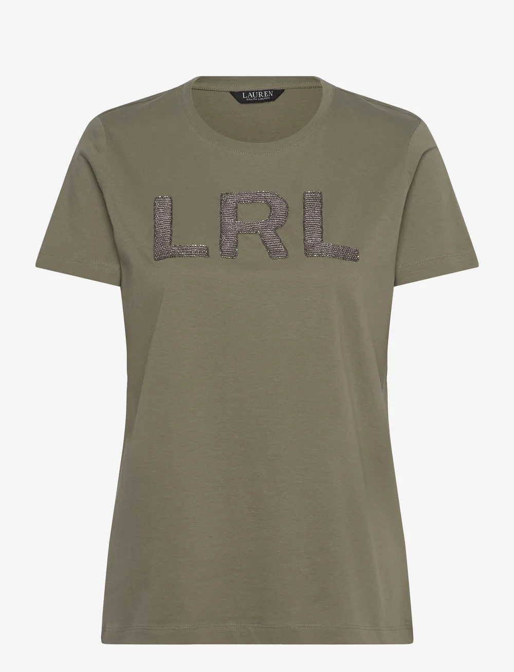 Lauren Ralph Lauren - Beaded-Logo Cotton Jersey Tee - t-shirts - sage green - 0