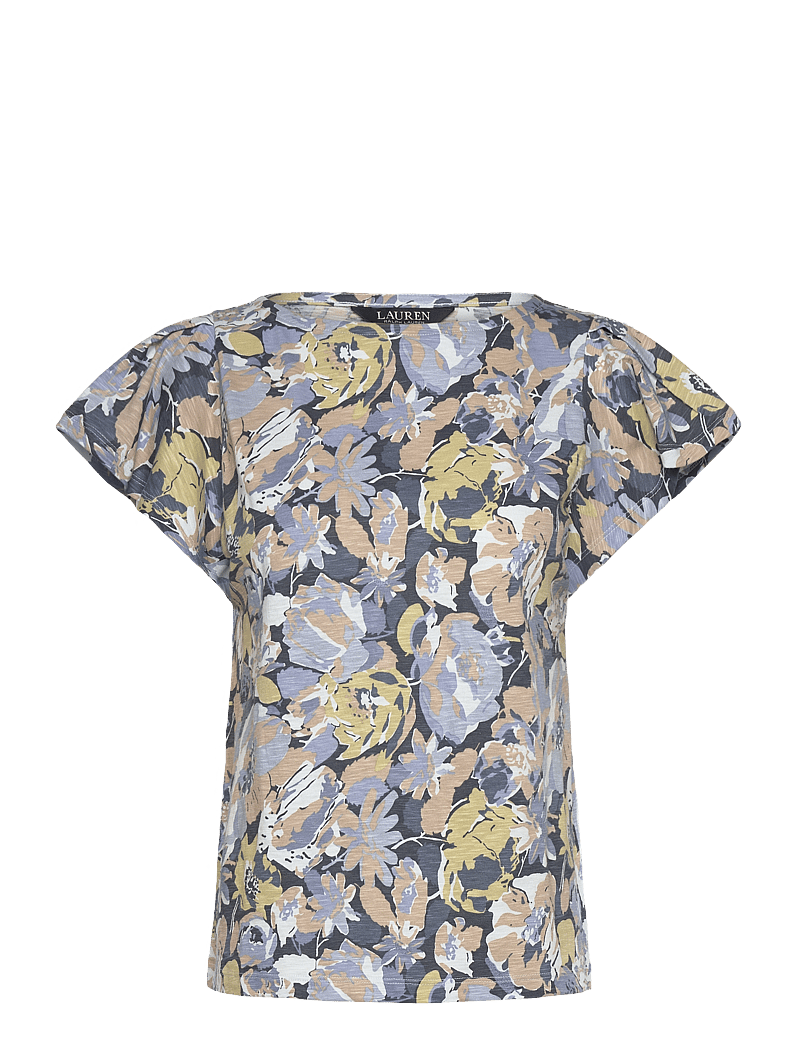 Lauren Ralph Lauren - Floral Slub Jersey Flutter-Sleeve Top - lühikeste varrukatega pluusid - blue multi - 0