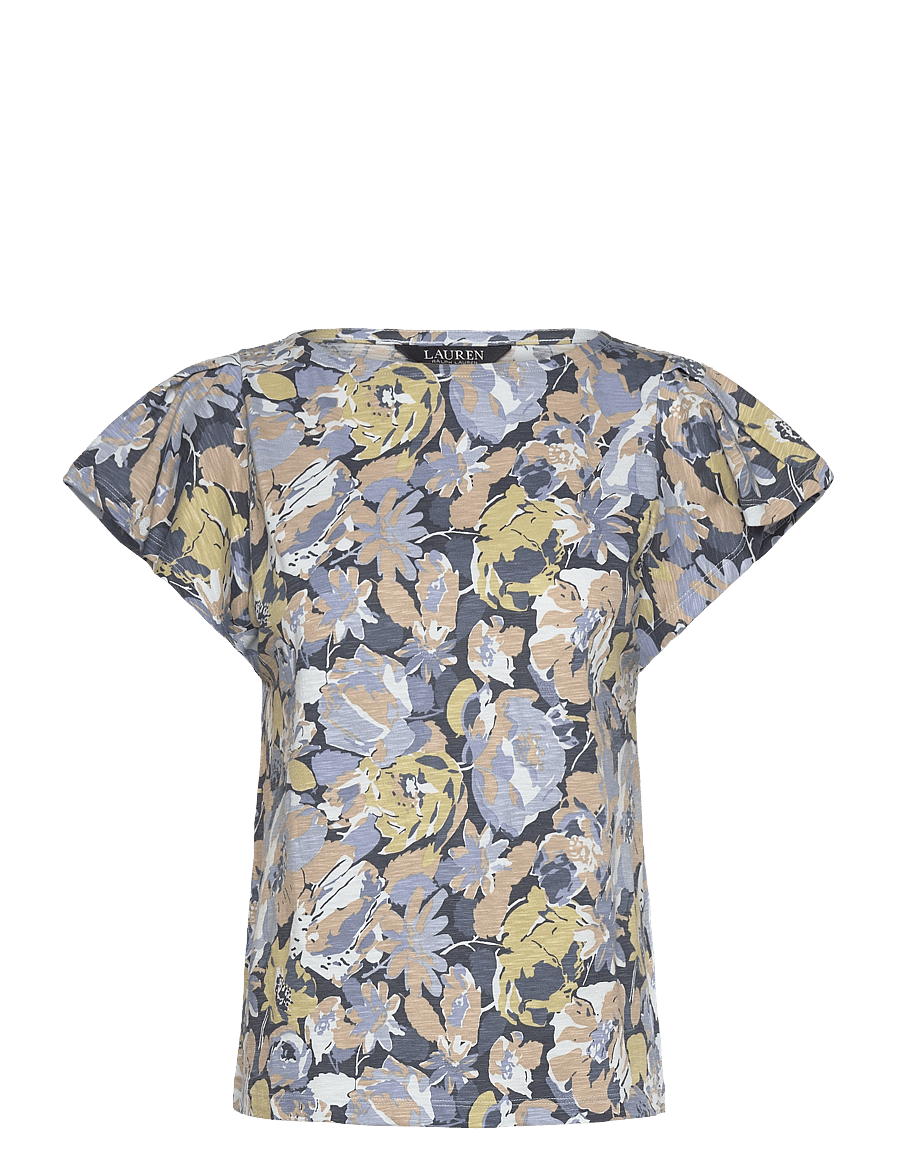 Lauren Ralph Lauren - Floral Slub Jersey Flutter-Sleeve Top - short-sleeved blouses - blue multi - 0