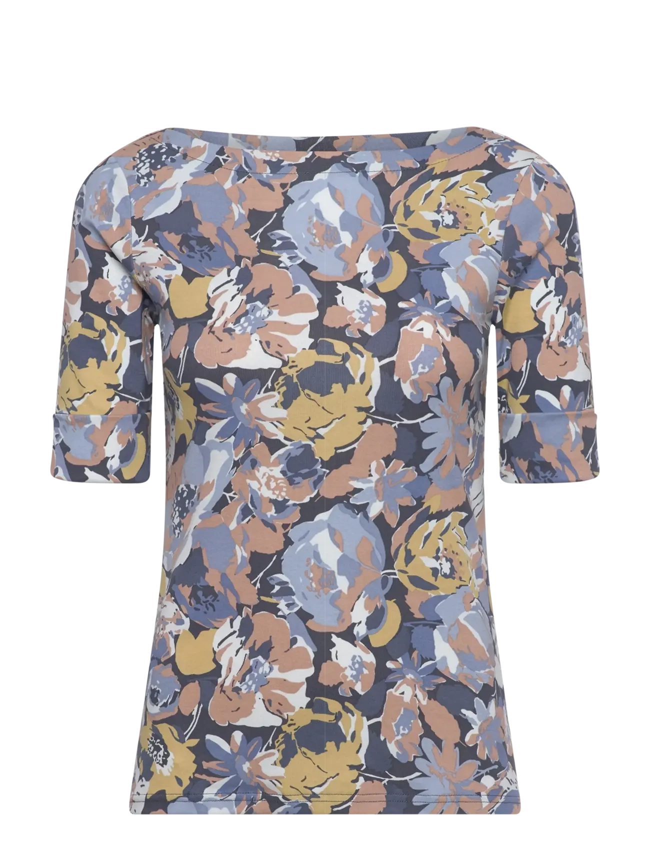 LAUREN RALPH LAUREN Floral Stretch Baumwolle Boatneck Tee Blau - XS - Damen