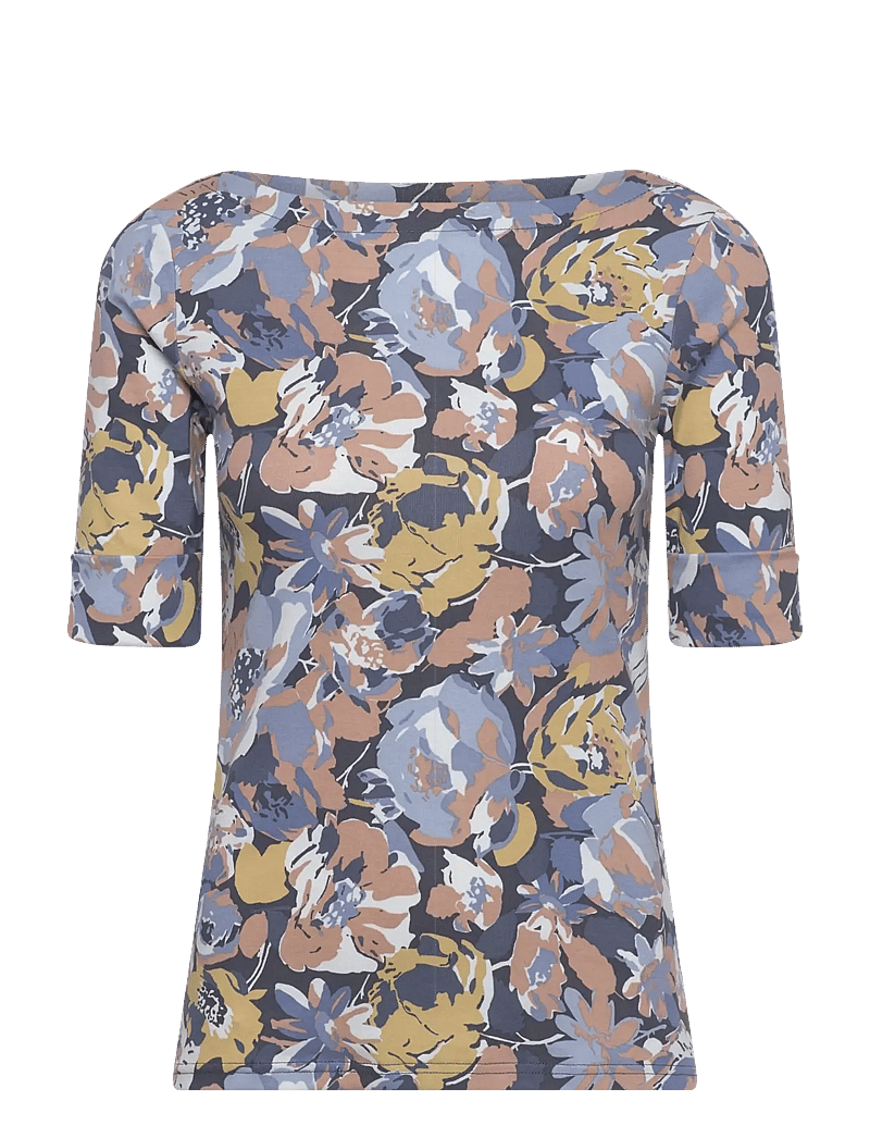 Lauren Ralph Lauren - Floral Stretch Cotton Boatneck Tee - t-särgid - blue multi - 0