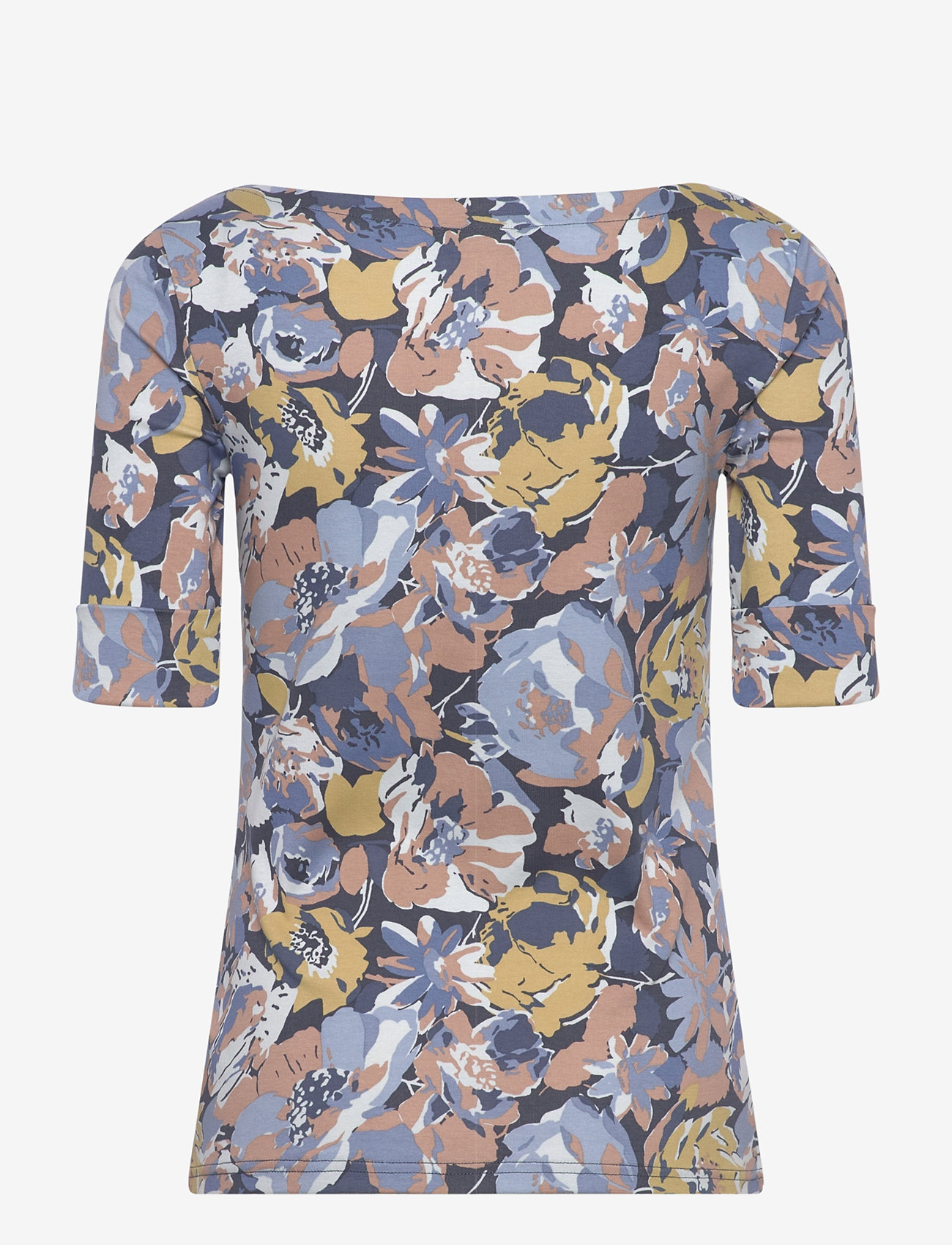 Lauren Ralph Lauren - Floral Stretch Cotton Boatneck Tee - t-shirts - blue multi - 1