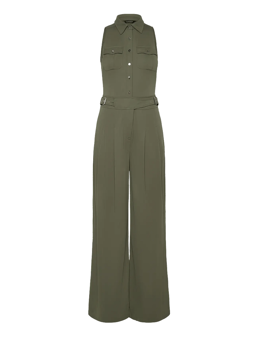 Lauren Ralph Lauren - Jersey Wide-Leg Sleeveless Jumpsuit - olive grove - 0