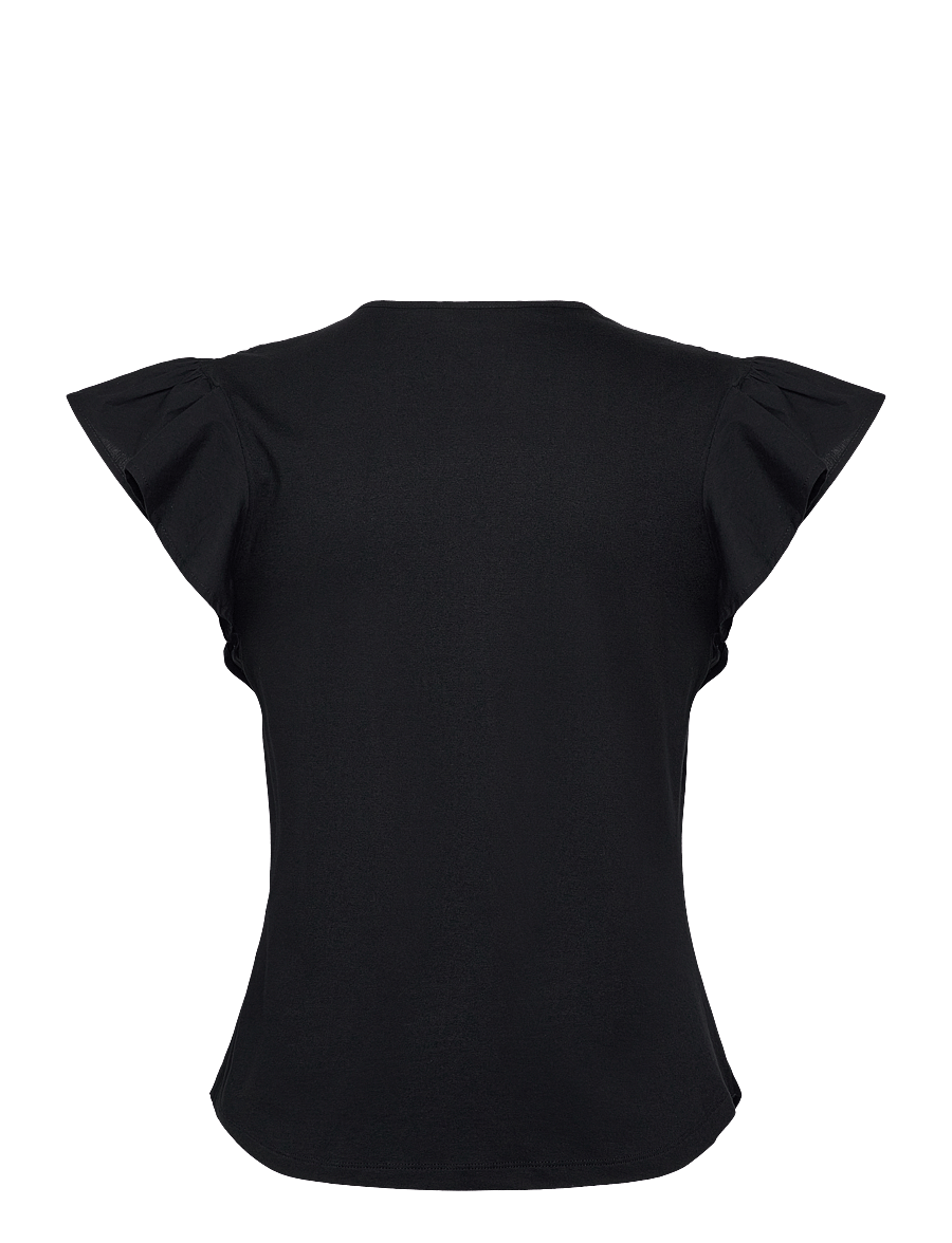 Lauren Ralph Lauren - Lace-Trim Jersey Flutter-Sleeve Tee - varrukateta pluusid - black - 1