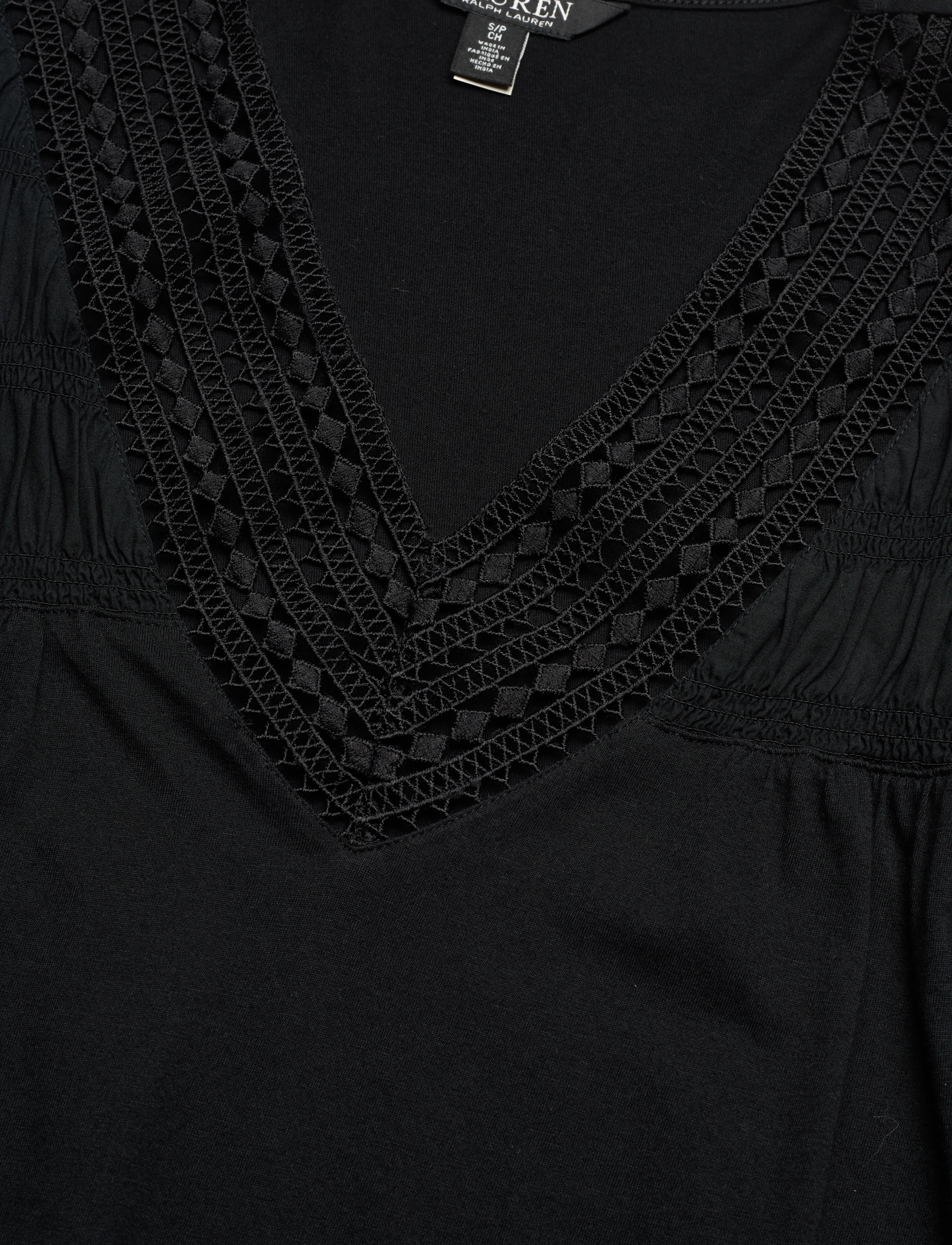 Lauren Ralph Lauren - Lace-Trim Jersey Flutter-Sleeve Tee - Ærmeløse bluser - black - 2