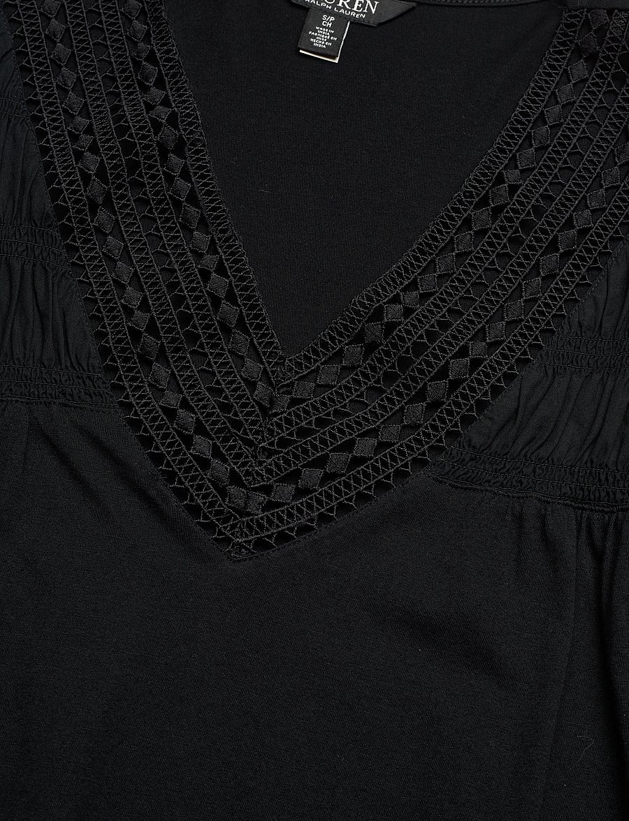 Lauren Ralph Lauren - Lace-Trim Jersey Flutter-Sleeve Tee - varrukateta pluusid - black - 2