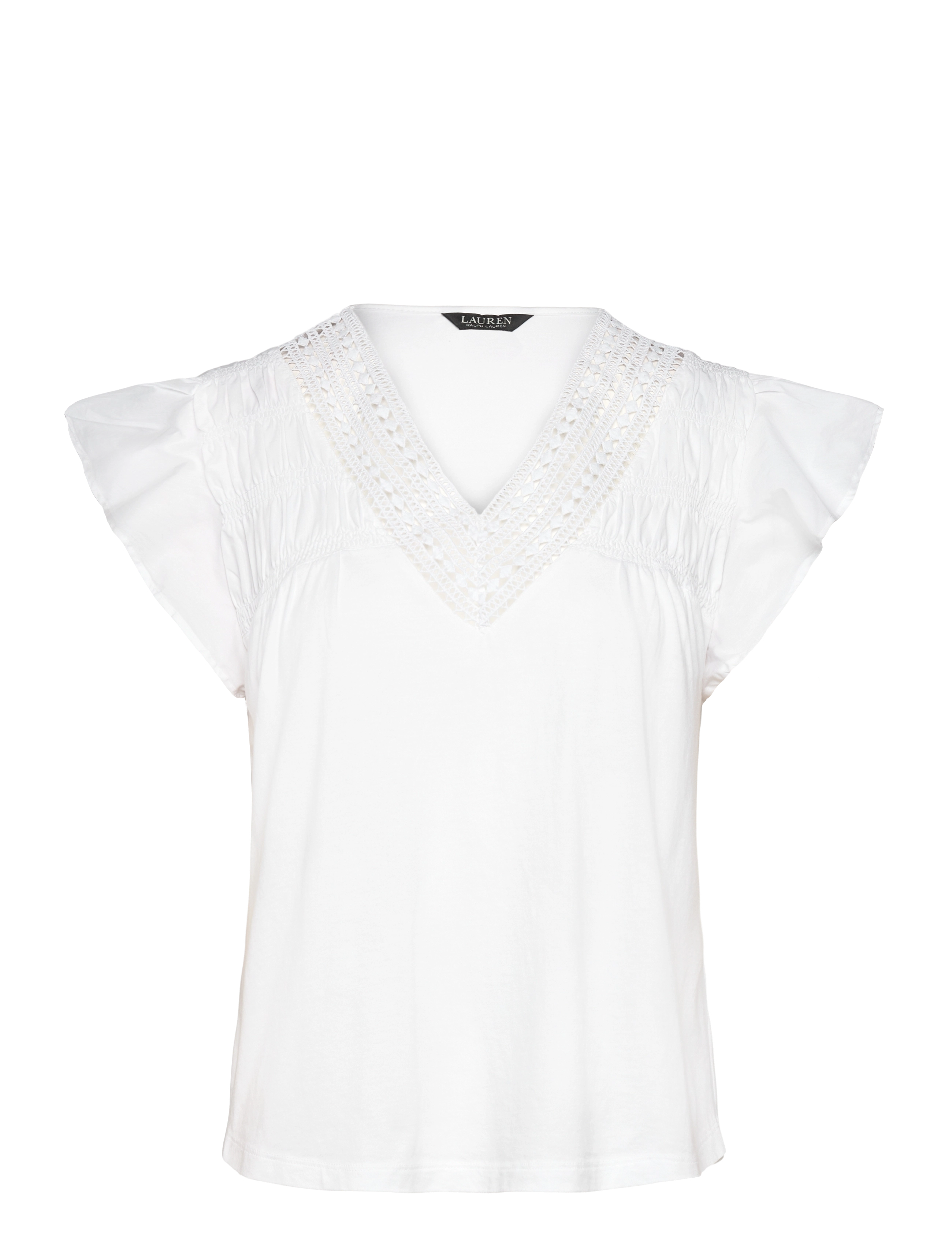 LAUREN RALPH LAUREN Strickjacke-Trim Jersey Flutter-Sleeve Tee Weiß - L - Damen