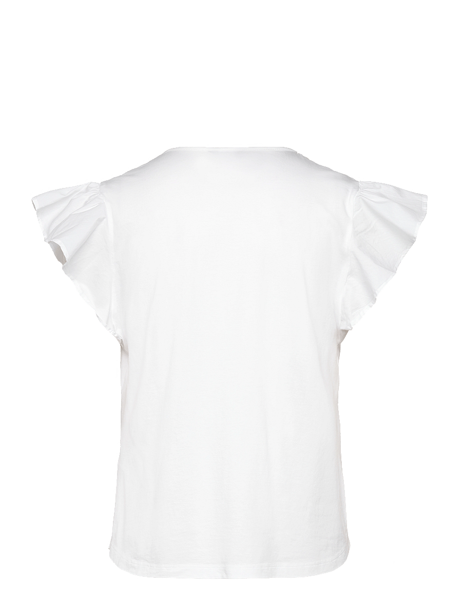 Lauren Ralph Lauren - Lace-Trim Jersey Flutter-Sleeve Tee - sleeveless blouses - white - 1