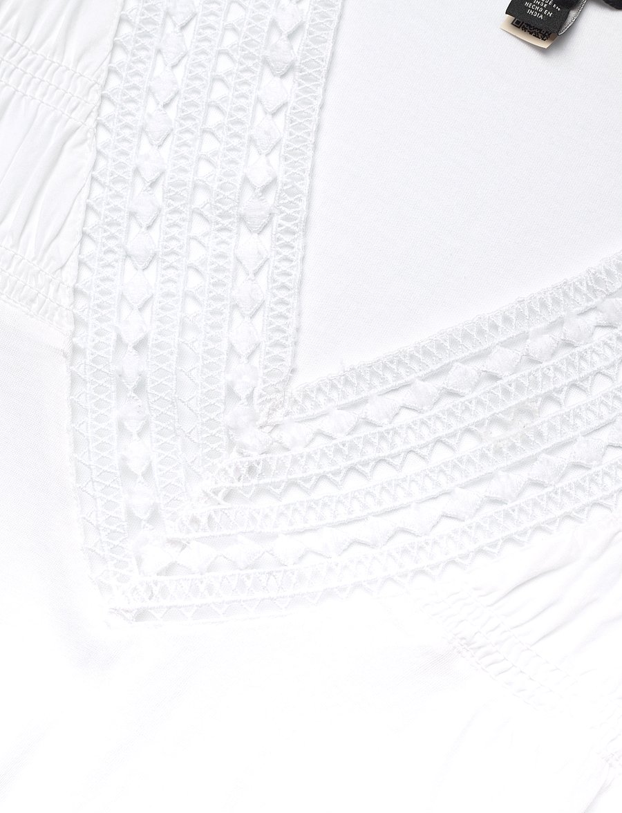 Lauren Ralph Lauren - Lace-Trim Jersey Flutter-Sleeve Tee - sleeveless blouses - white - 2