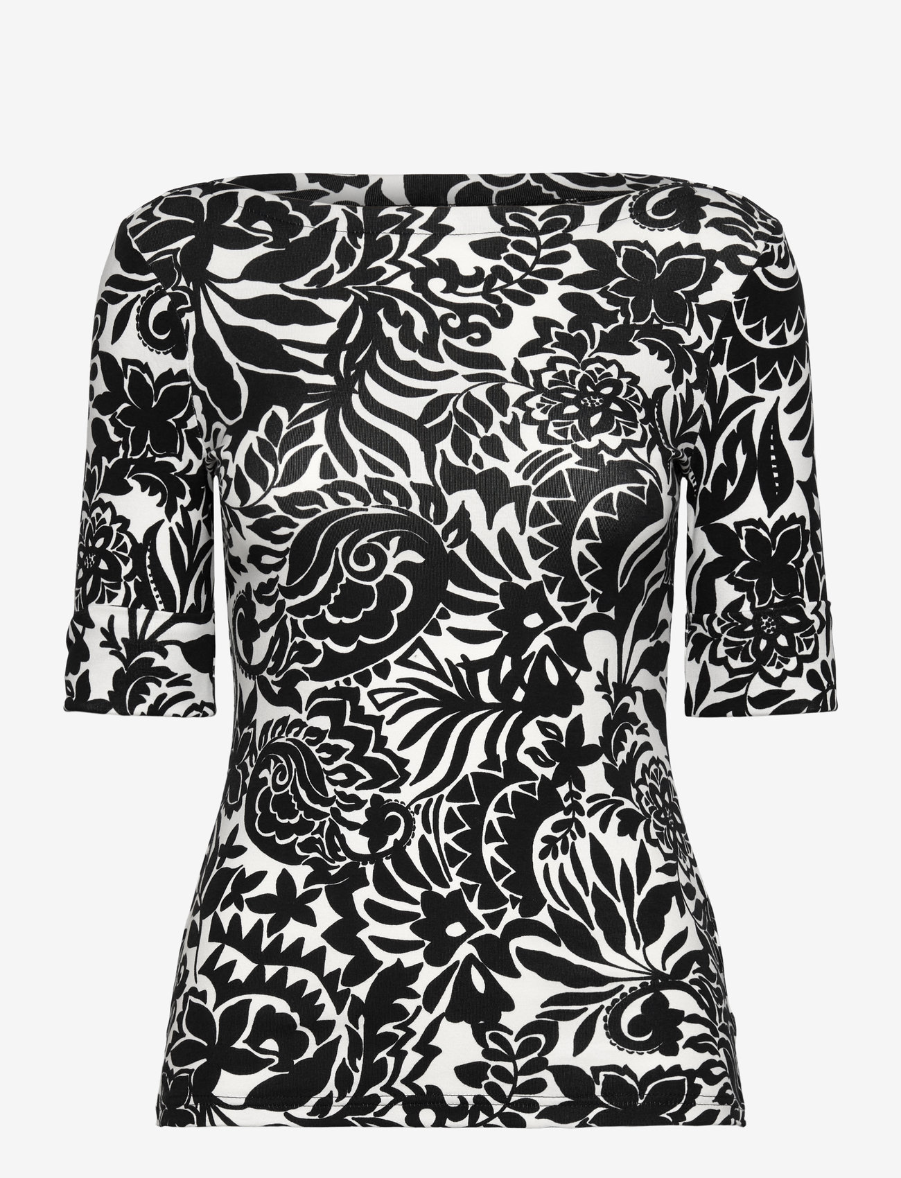 Lauren Ralph Lauren - Floral Stretch Cotton Boatneck Tee - t-särgid - cream/black - 0