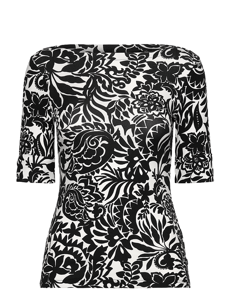 Lauren Ralph Lauren - Floral Stretch Cotton Boatneck Tee - t-särgid - cream/black - 0