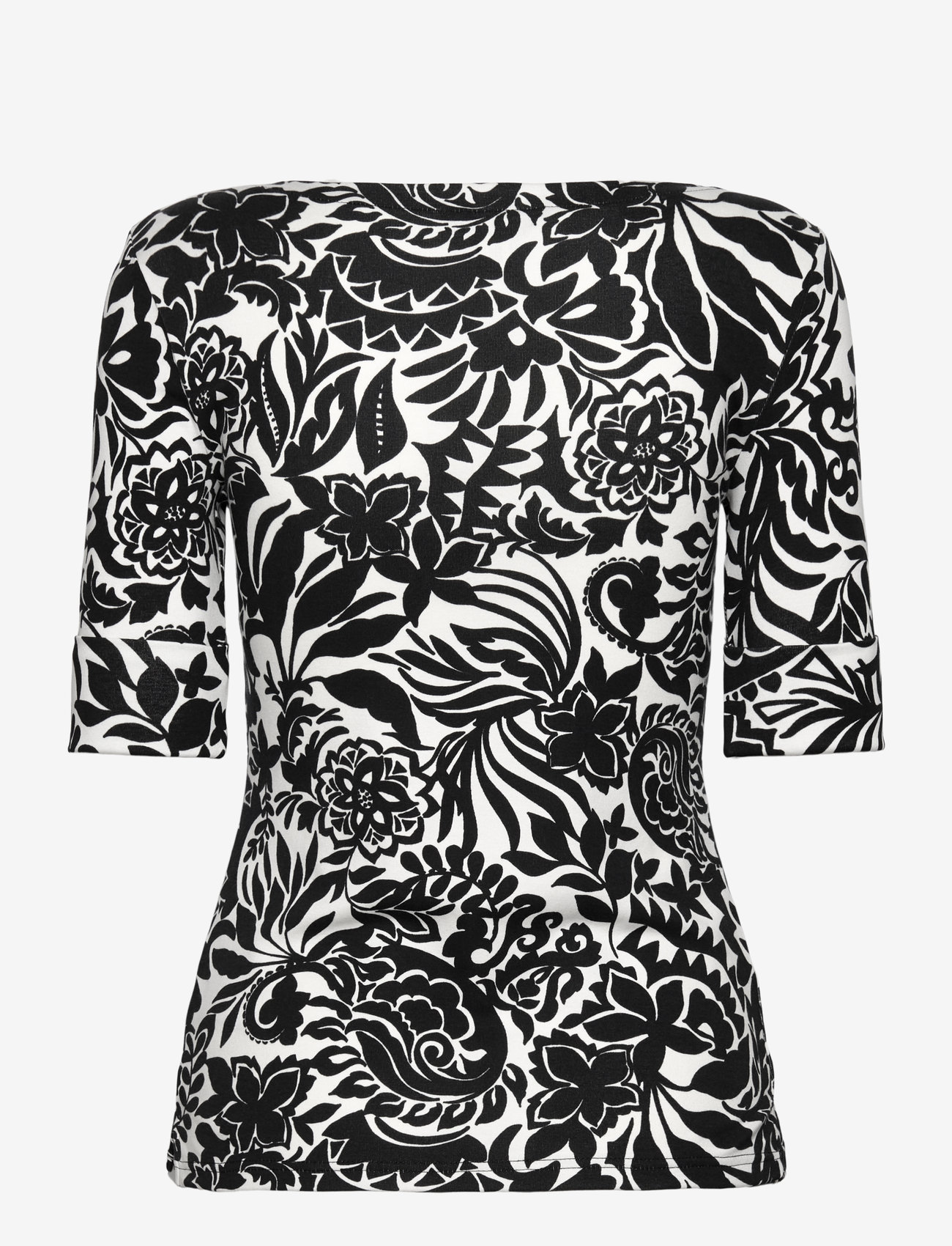 Lauren Ralph Lauren - Floral Stretch Cotton Boatneck Tee - t-särgid - cream/black - 1