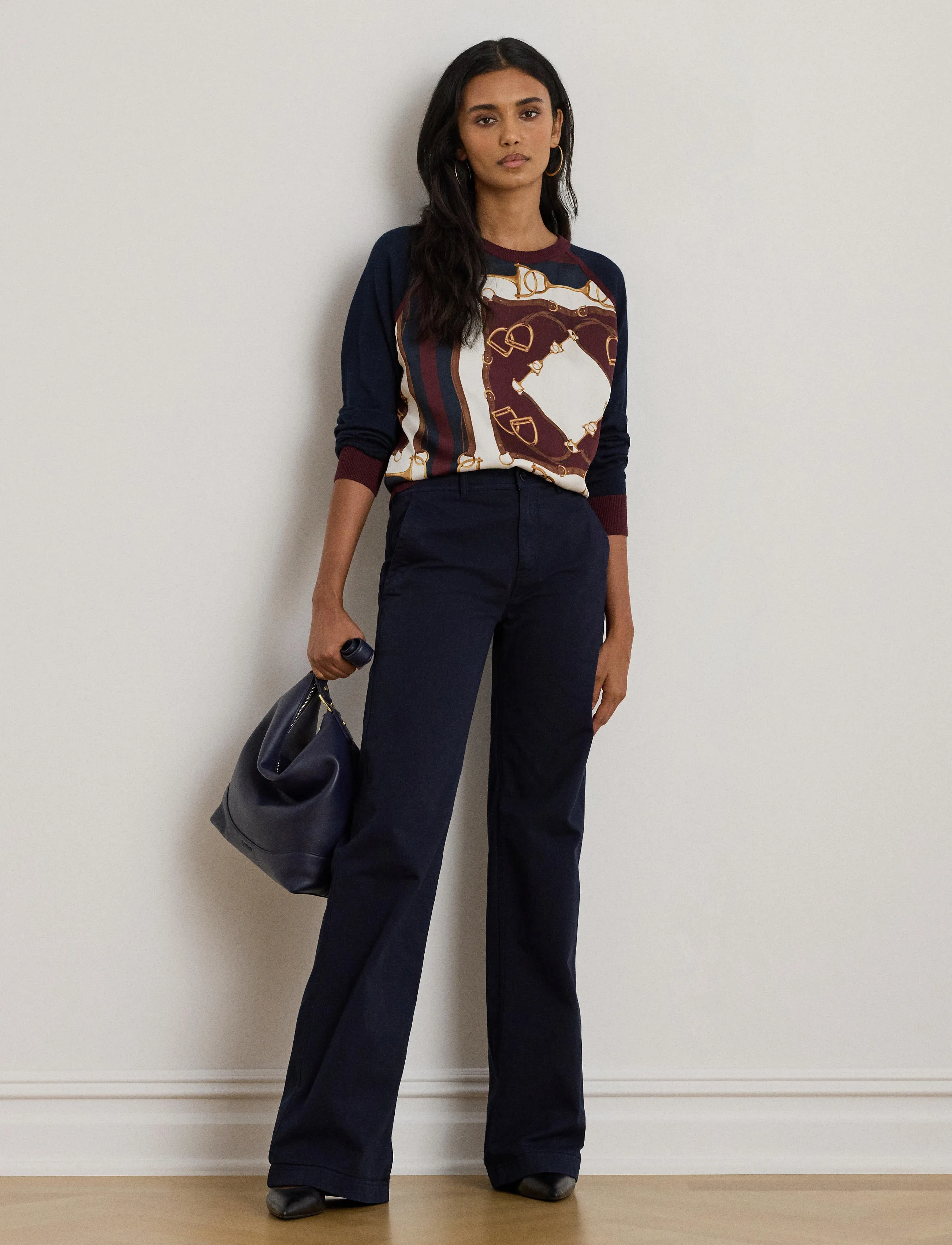 Lauren Ralph Lauren Cotton Twill Wide-Leg Pant - Last chance - LAUREN NAVY / navy