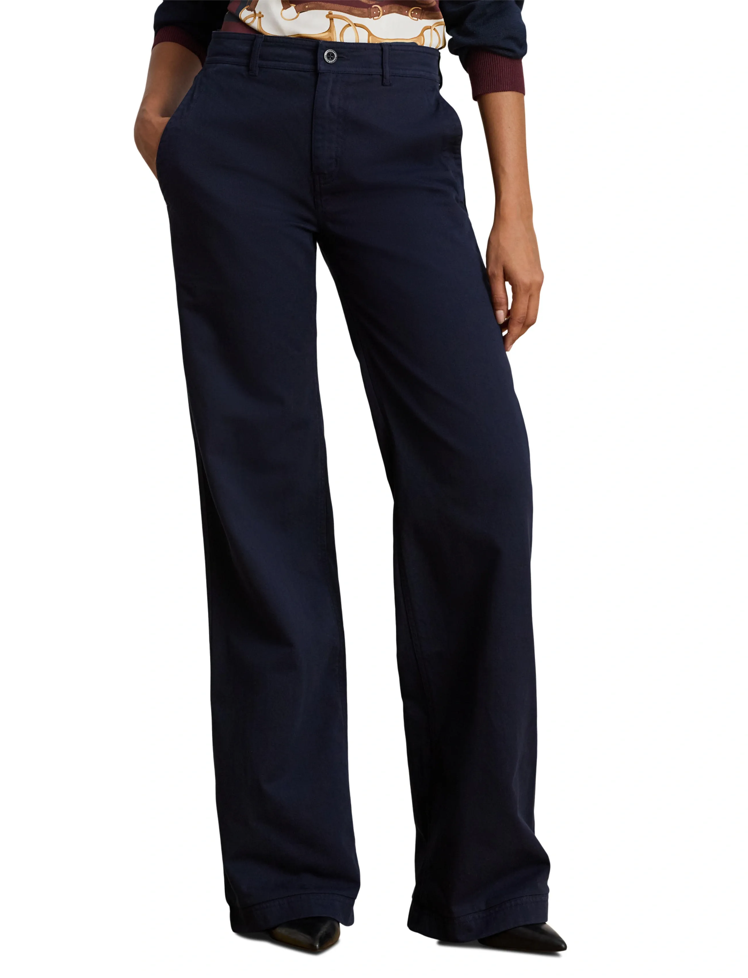 Lauren Ralph Lauren - Cotton Twill Wide-Leg Pant - chino püksid - lauren navy - 5
